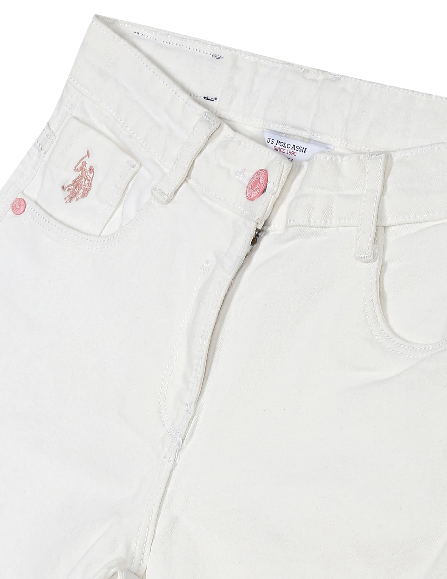 Girls White Mid Rise Solid Denim Shorts - Image 3