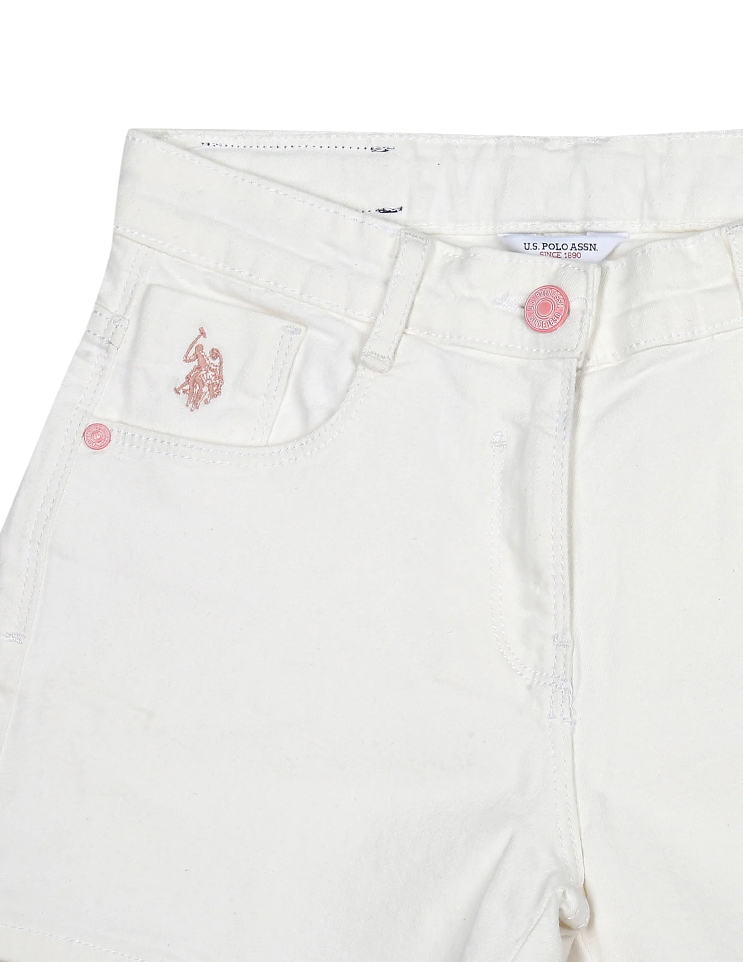 Girls White Mid Rise Solid Denim Shorts - Image 4