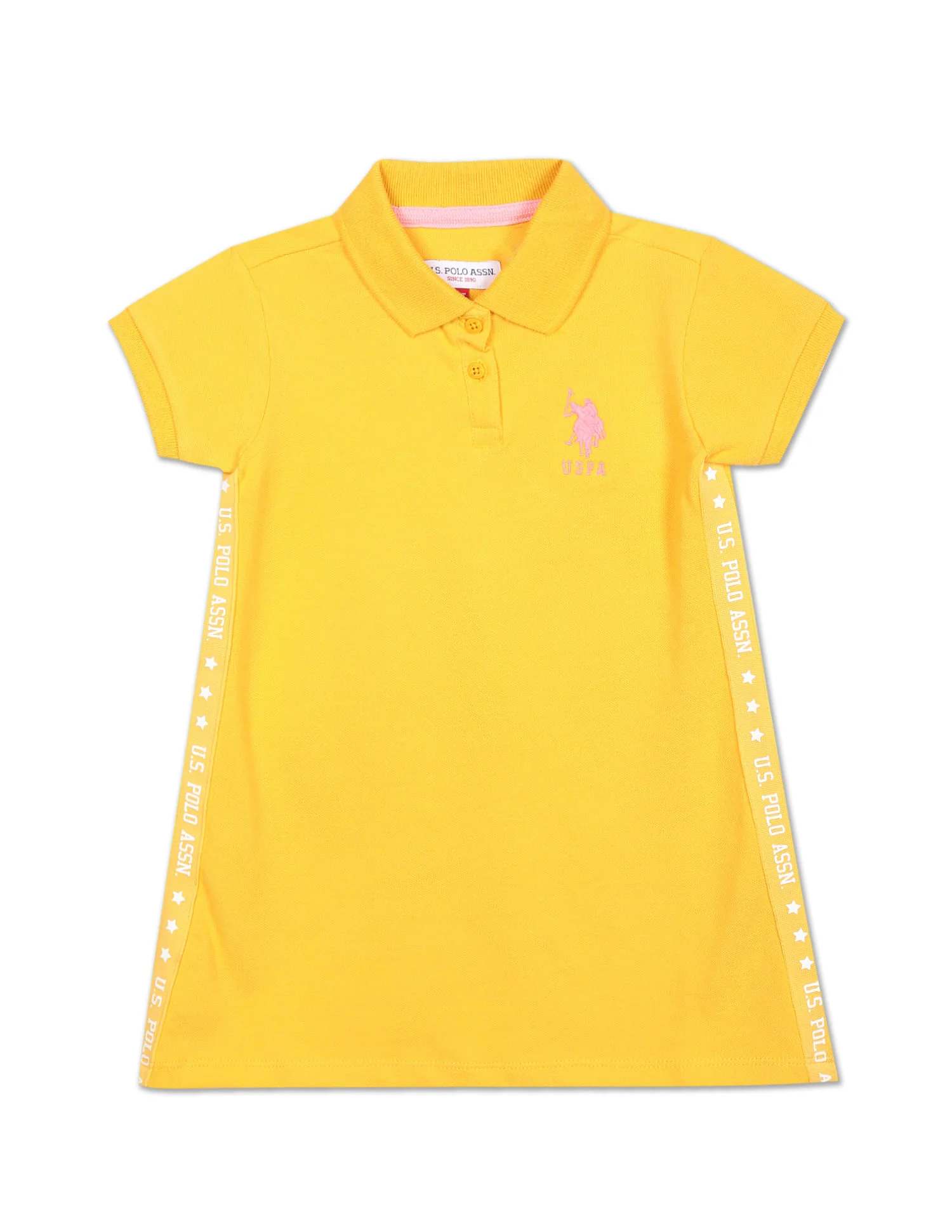Girls Yellow Brand Tape Solid Polo Dress