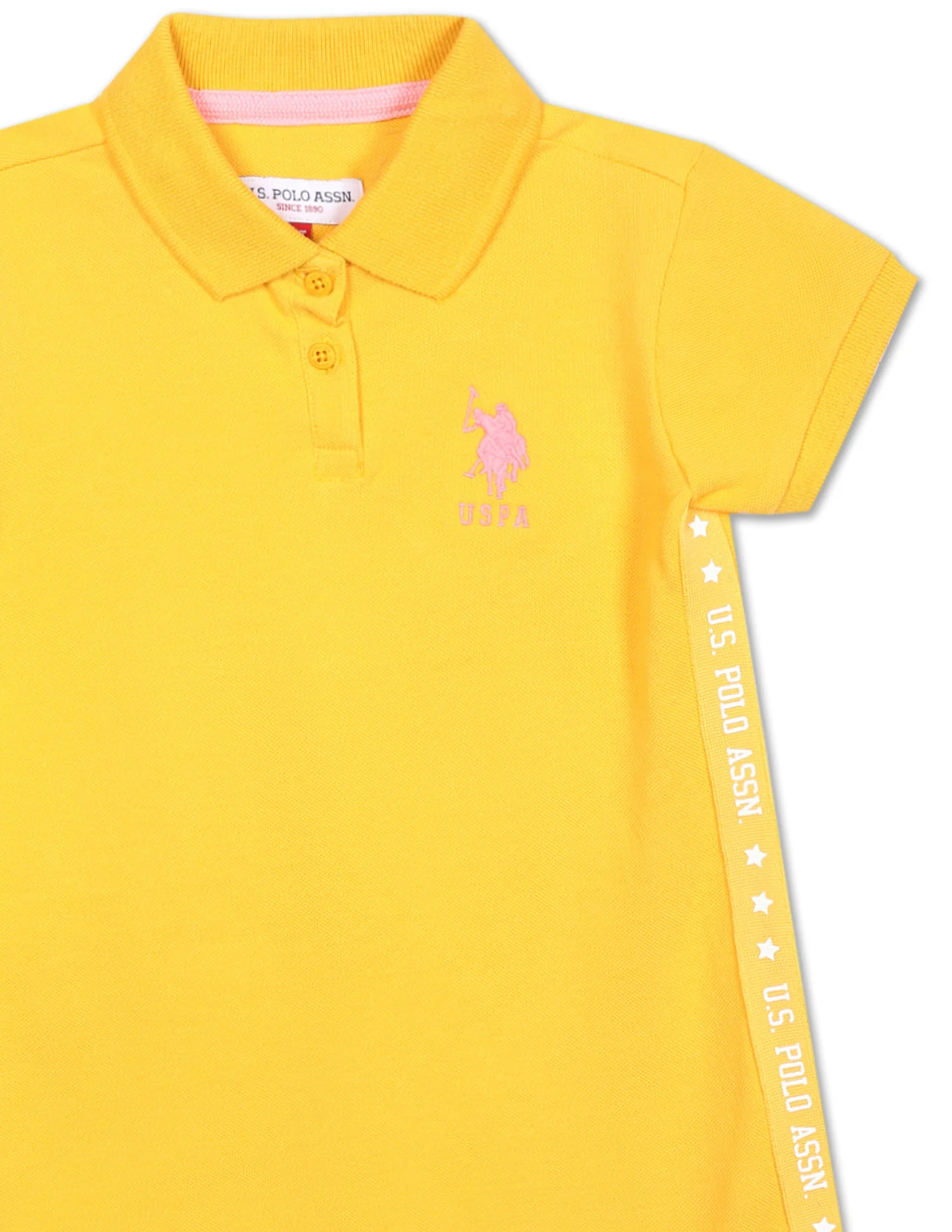 Girls Yellow Brand Tape Solid Polo Dress - Image 4