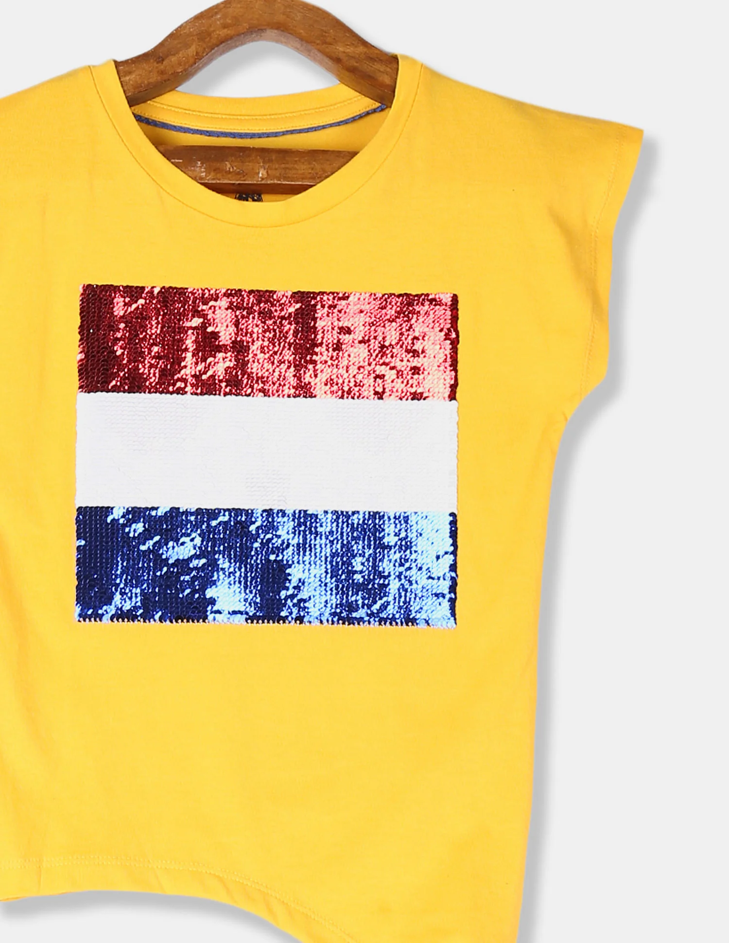 Girls Yellow Flippy Sequin Embellished Tie Up Hem T-Shirt - Image 4