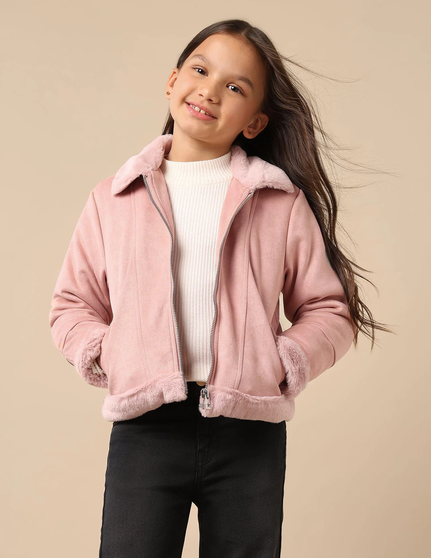 Girls Zip Up Suede Jacket