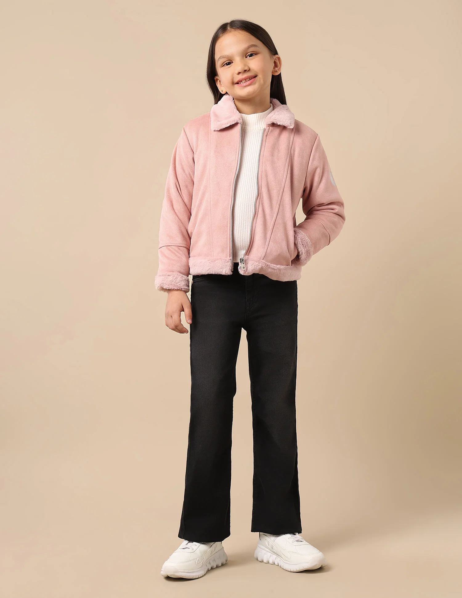 Girls Zip Up Suede Jacket - Image 3