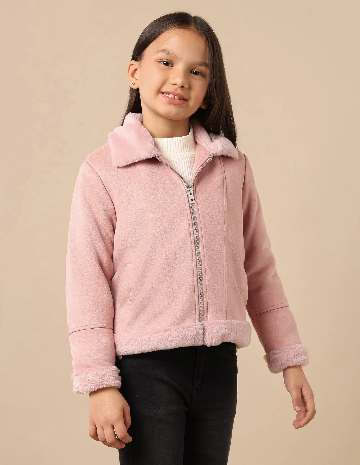 Girls Zip Up Suede Jacket - Image 4
