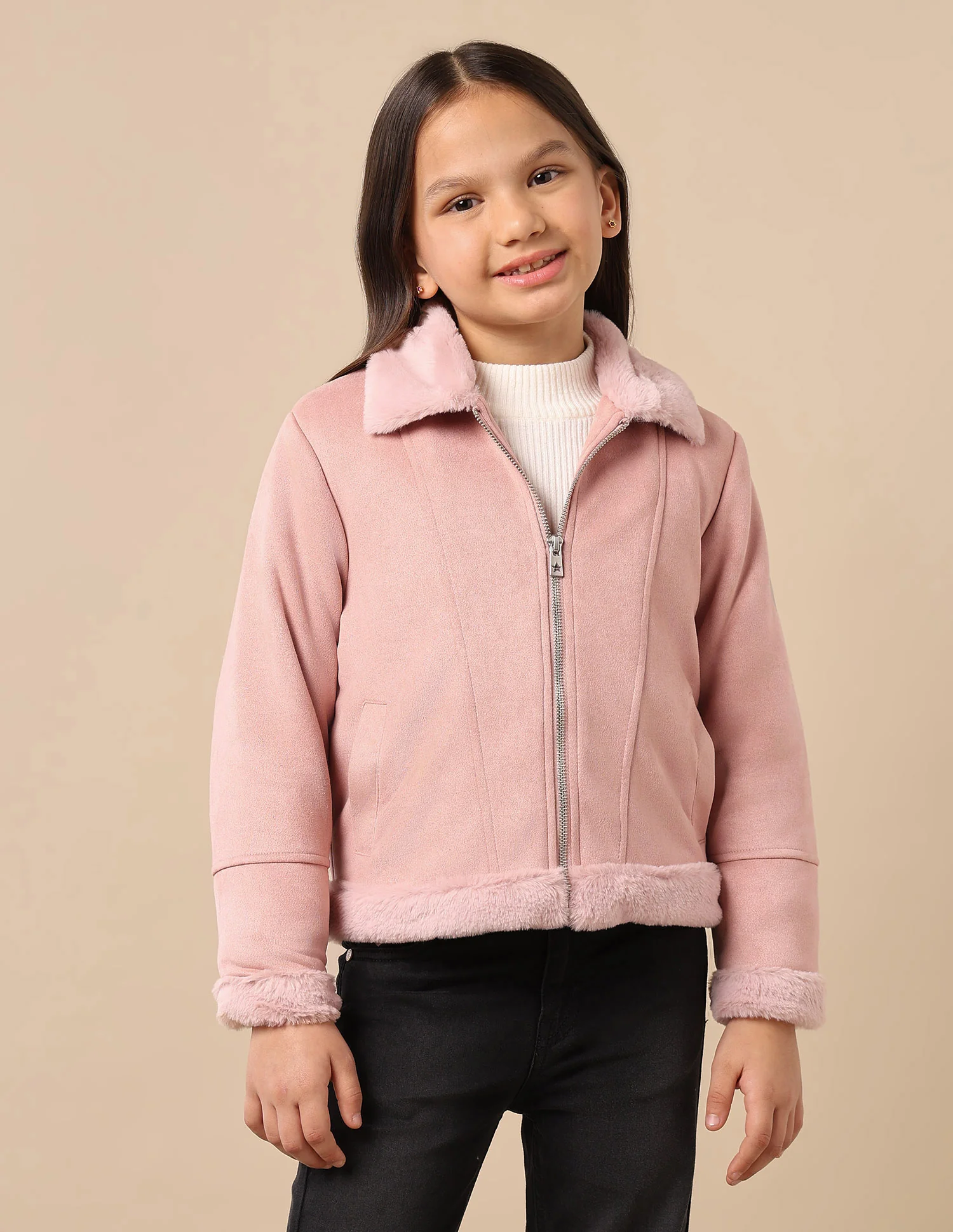 Girls Zip Up Suede Jacket - Image 6