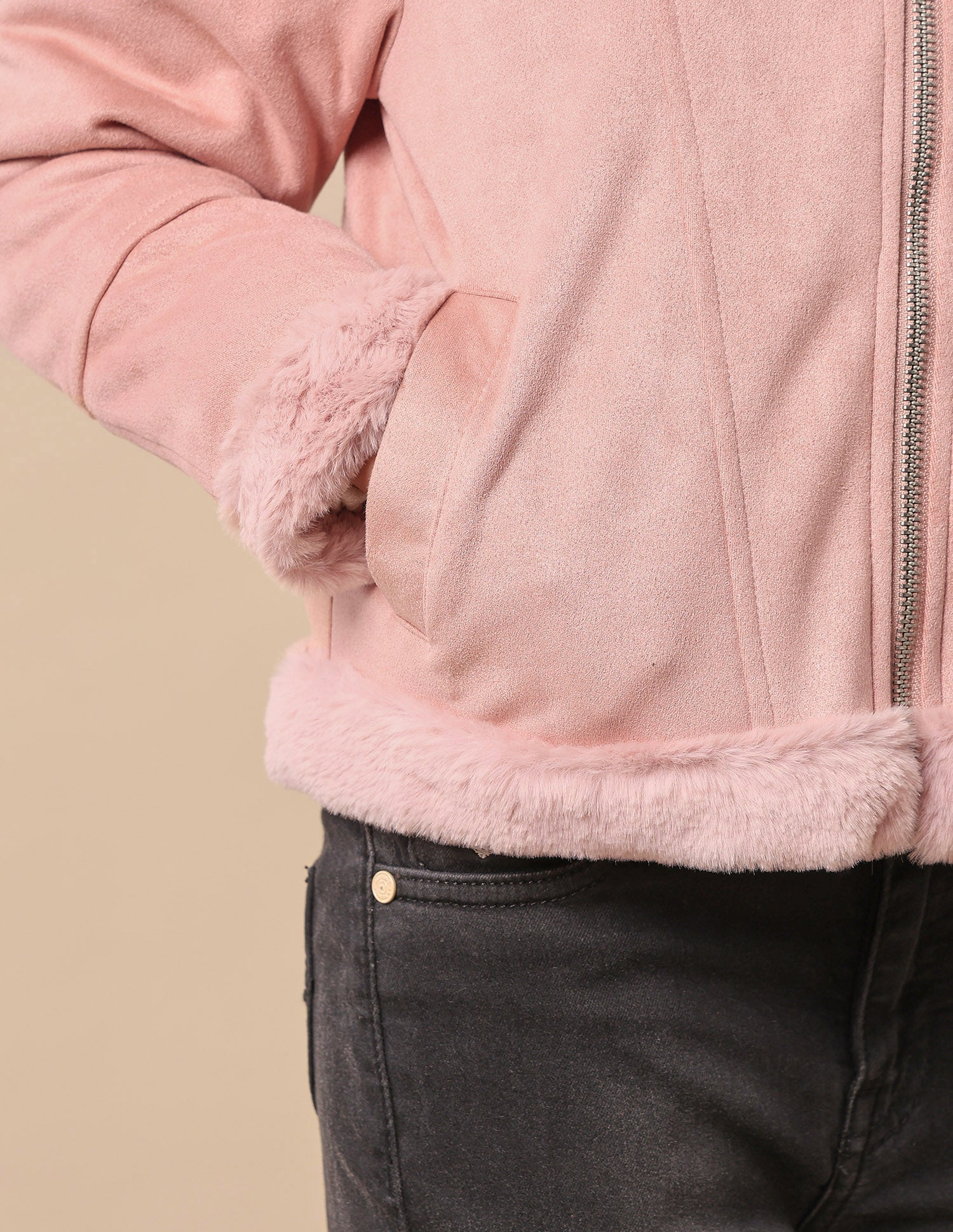 Girls Zip Up Suede Jacket - Image 8