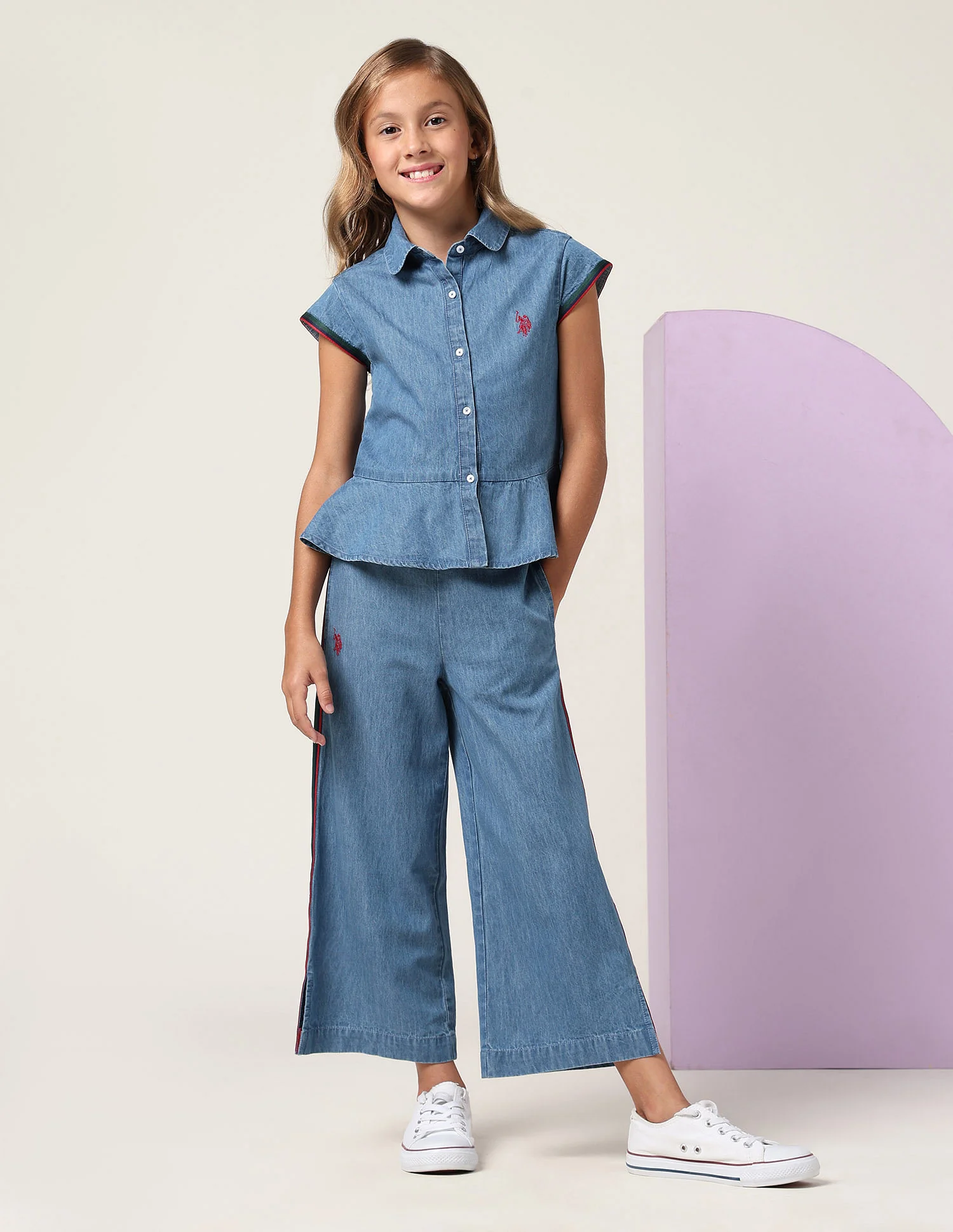 Girls Denim Solid Co-Ords - Image 3