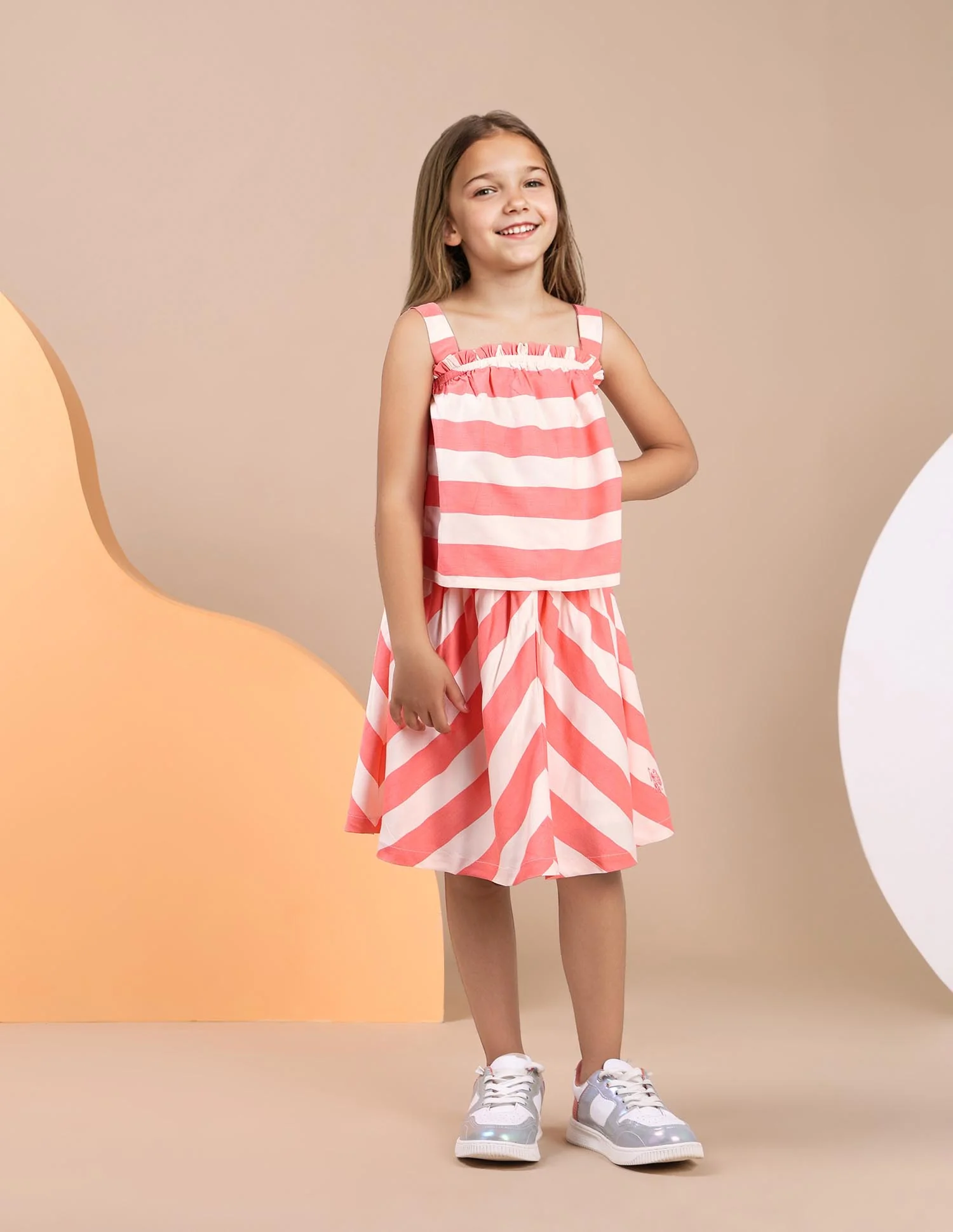Girls Diagonal Striped Cotton Top - Image 3