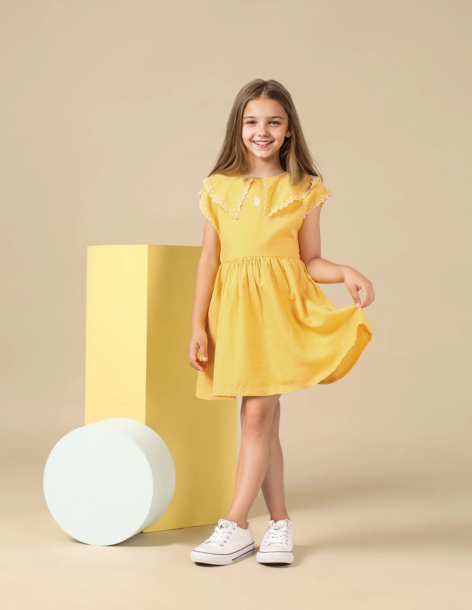 Girls Embroidered Collar Pure Cotton Dress - Image 3