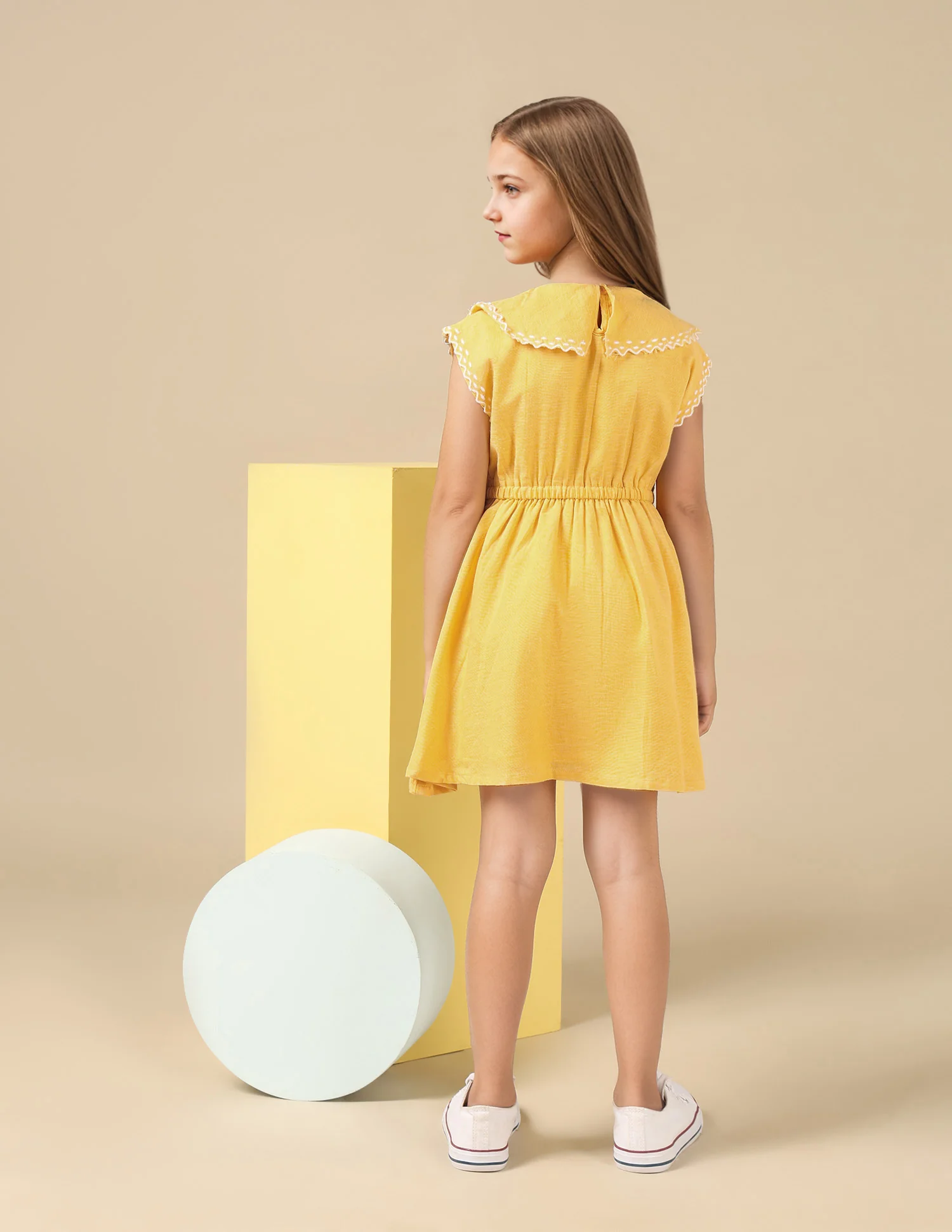 Girls Embroidered Collar Pure Cotton Dress - Image 4