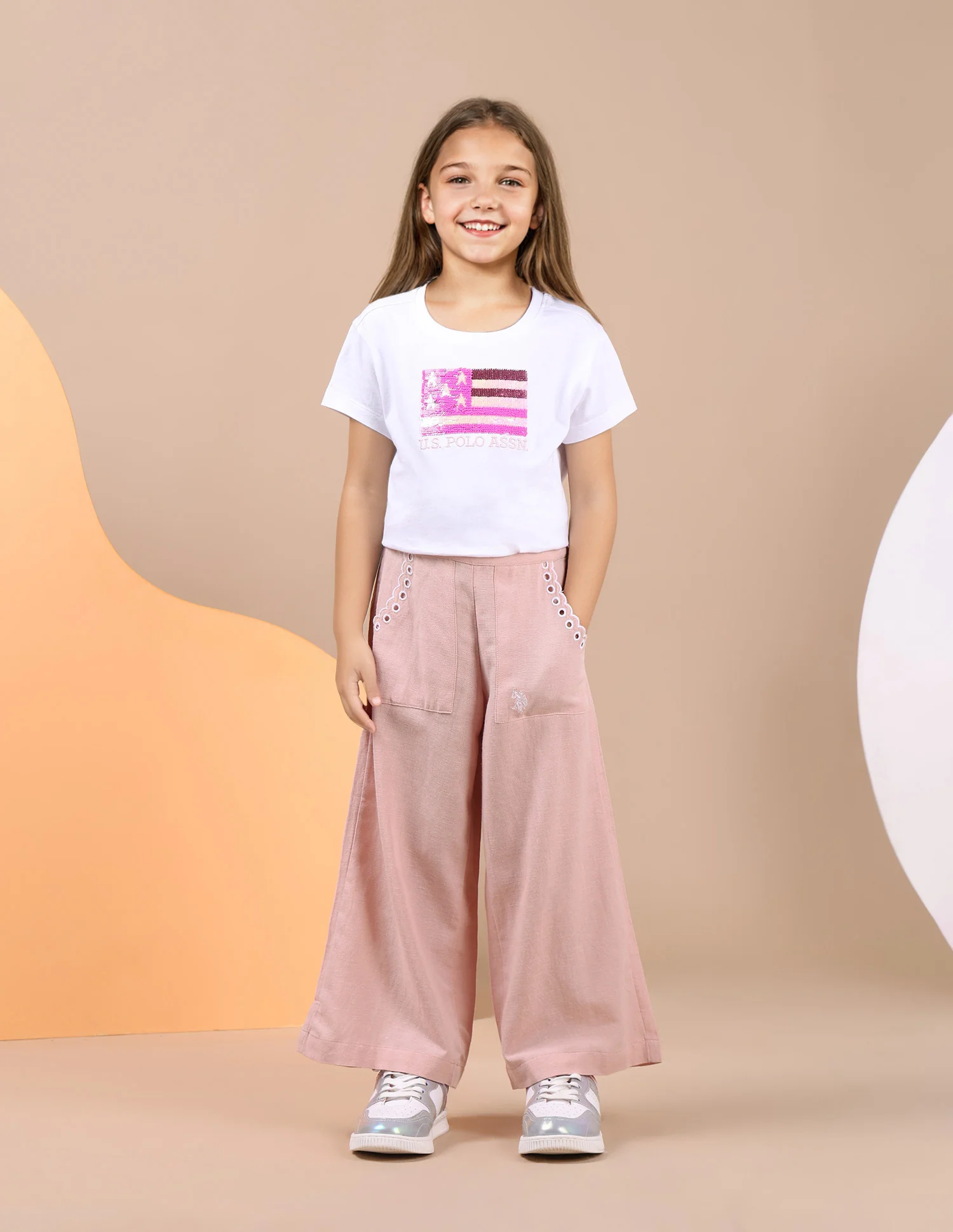 Girls Pure Cotton Wide Leg Trousers - Image 3