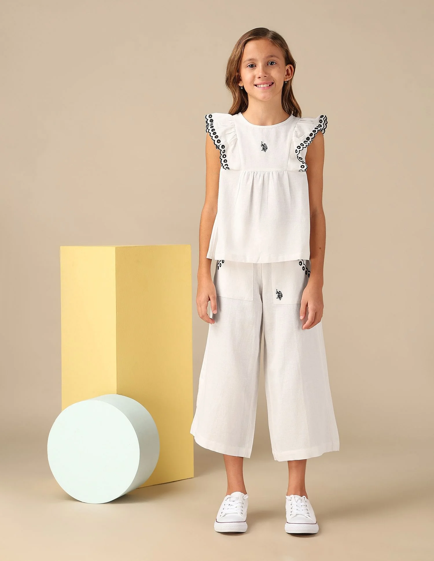 Girls Solid Embroidered Frill Top - Image 4