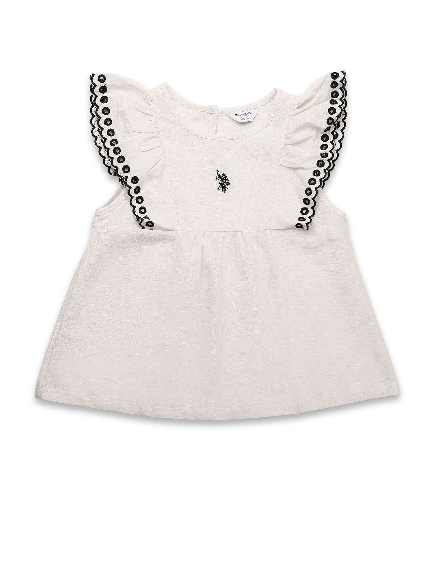 Girls Solid Embroidered Frill Top - Image 6