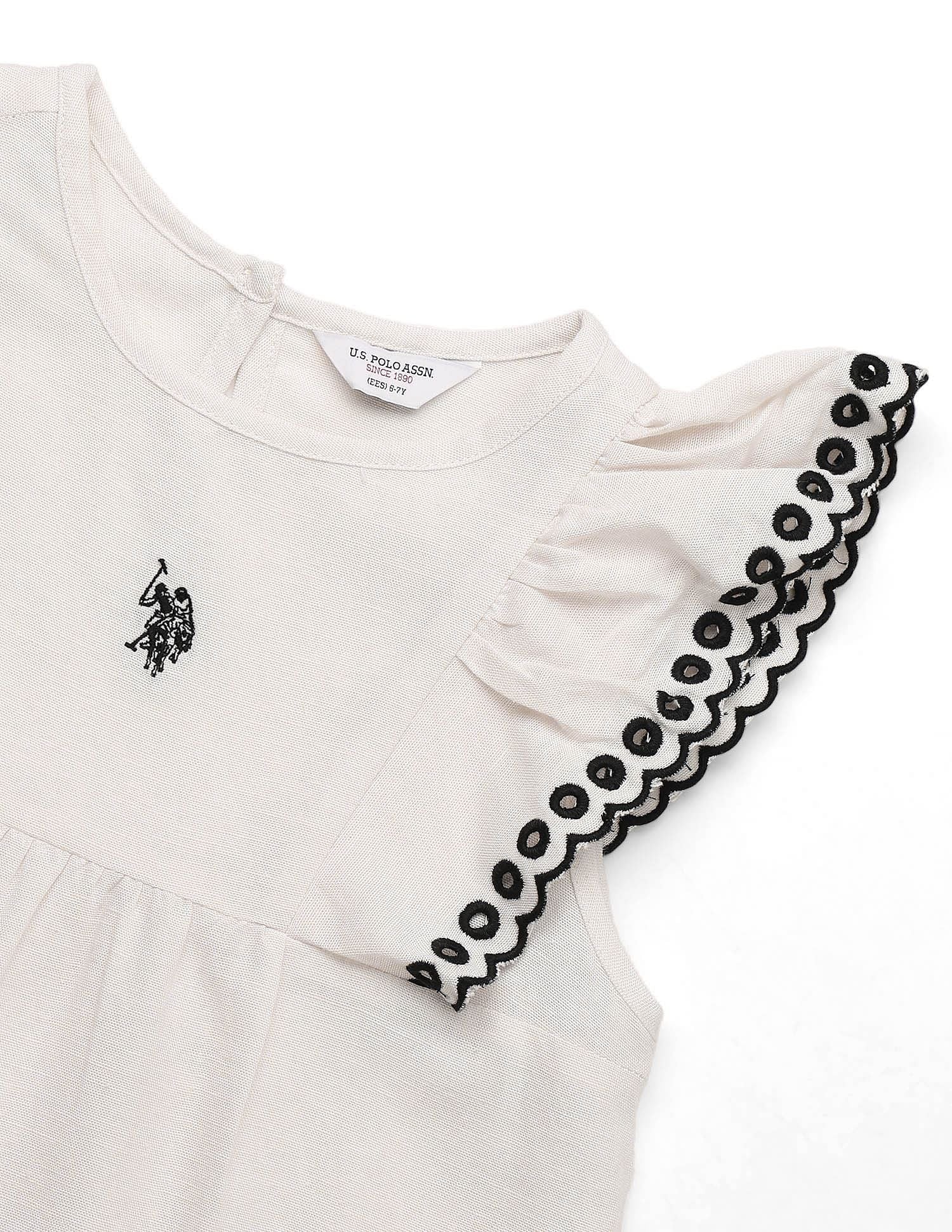 Girls Solid Embroidered Frill Top - Image 8