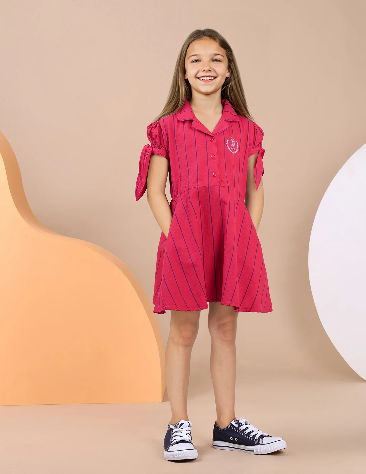 Girls Vertical Stripe Cotton Dress - Image 3