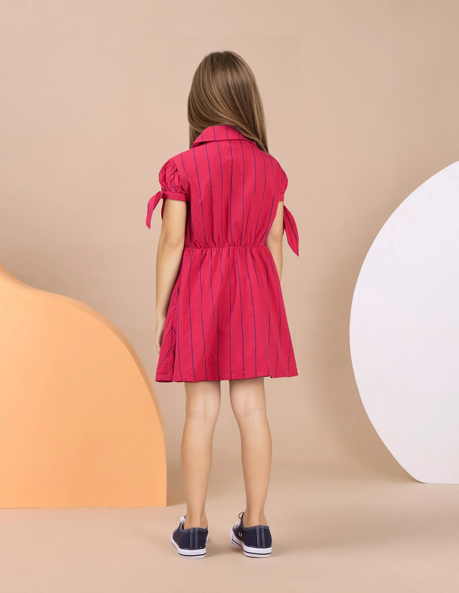 Girls Vertical Stripe Cotton Dress - Image 4