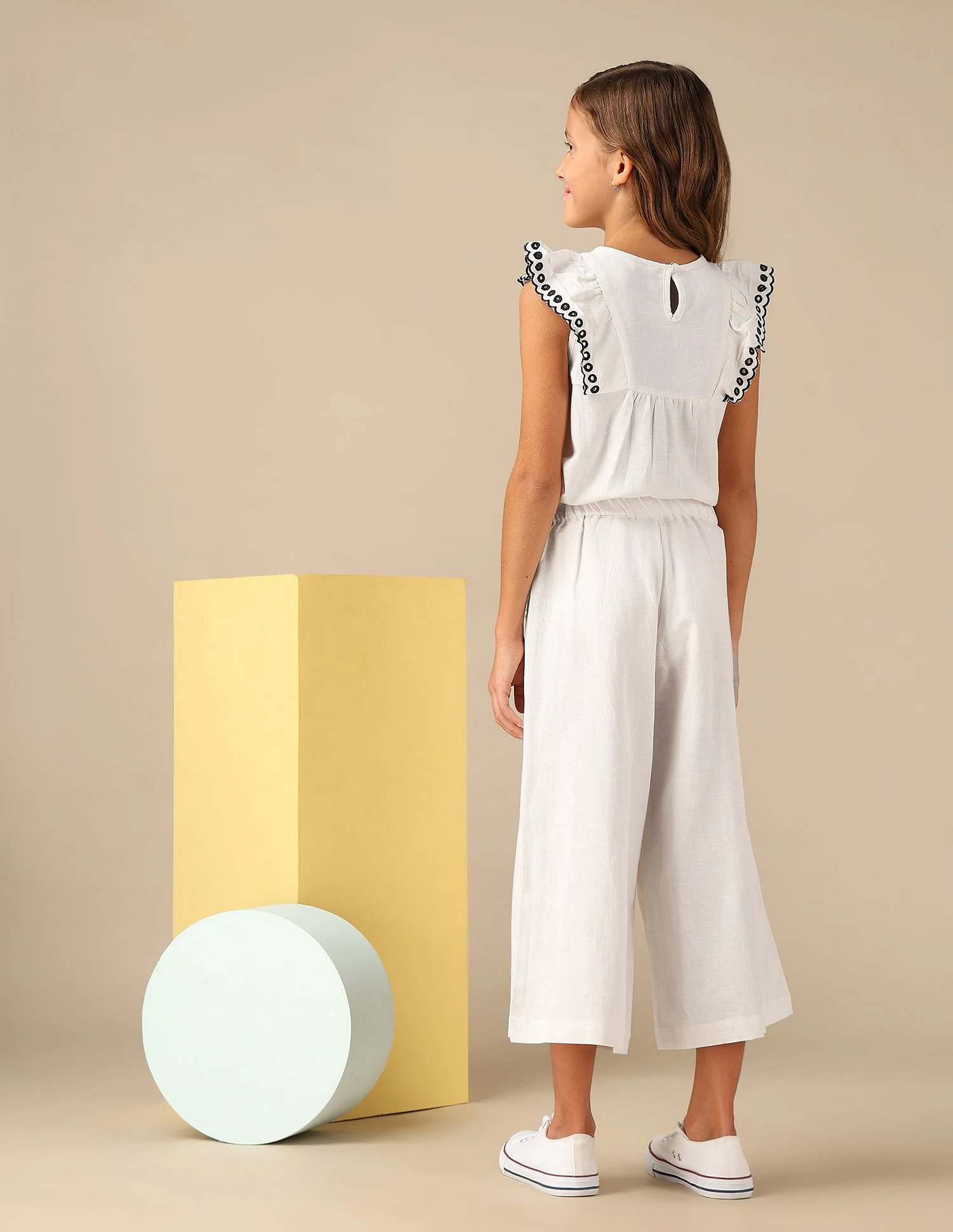 Girls Wide Leg Embroidered Trousers - Image 3