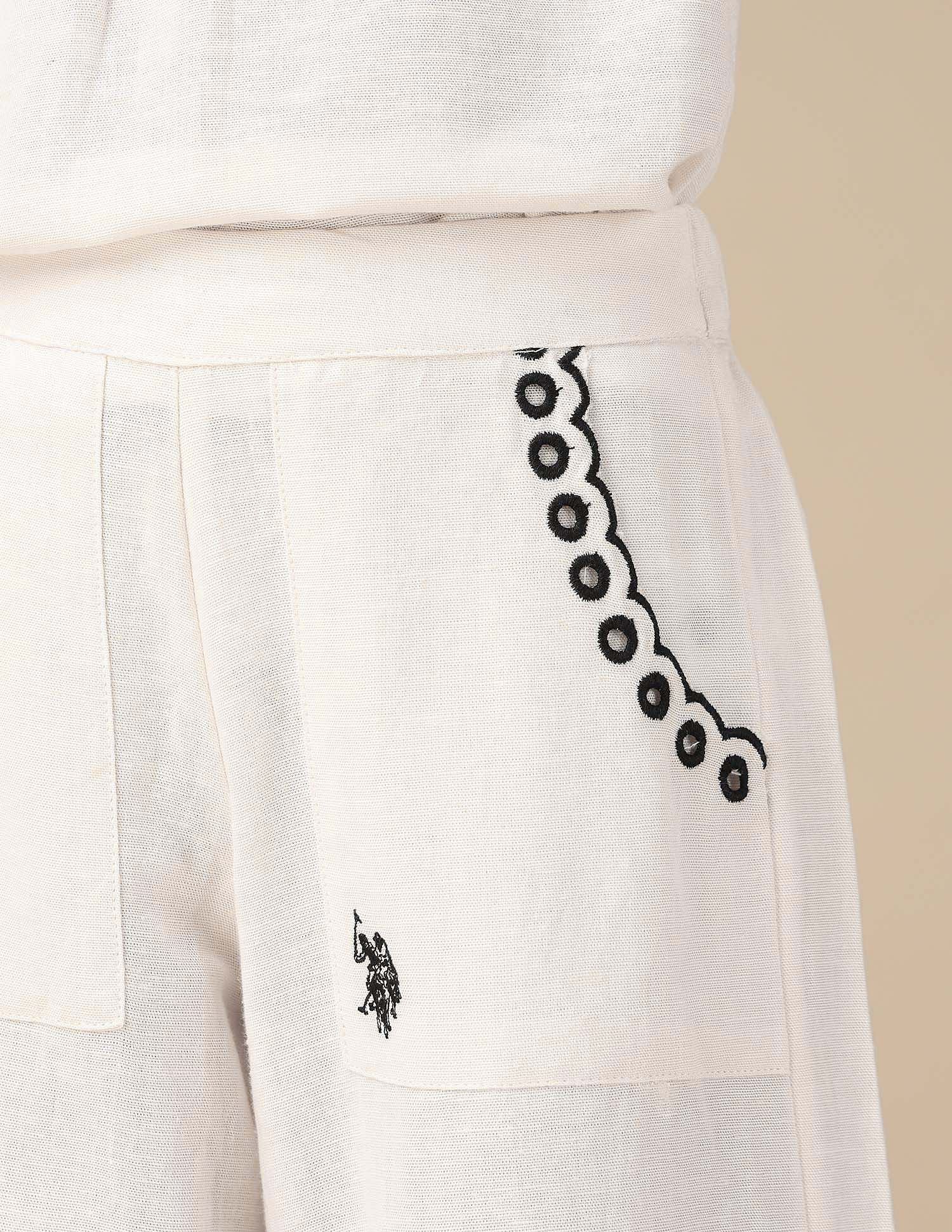 Girls Wide Leg Embroidered Trousers - Image 5