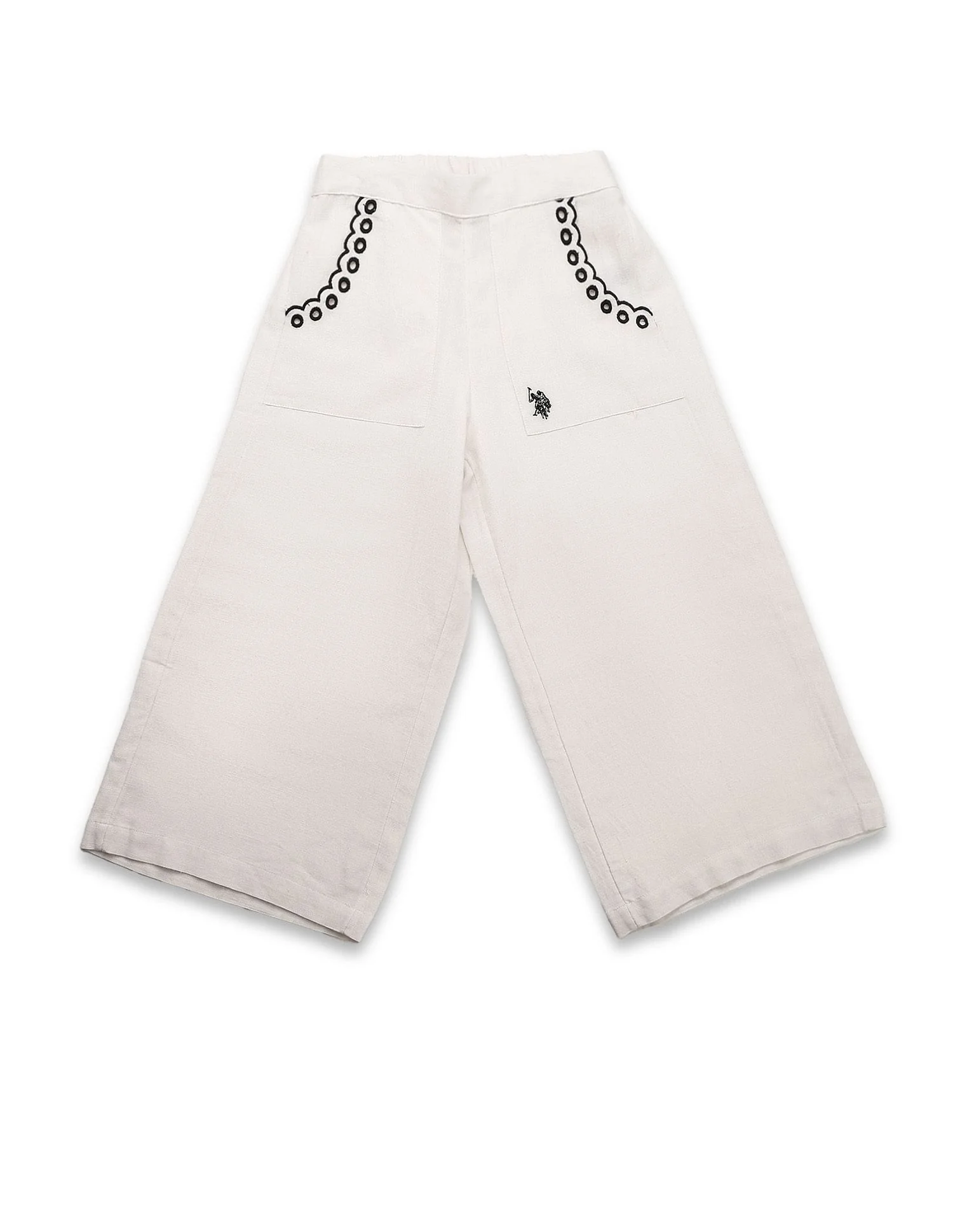 Girls Wide Leg Embroidered Trousers - Image 6