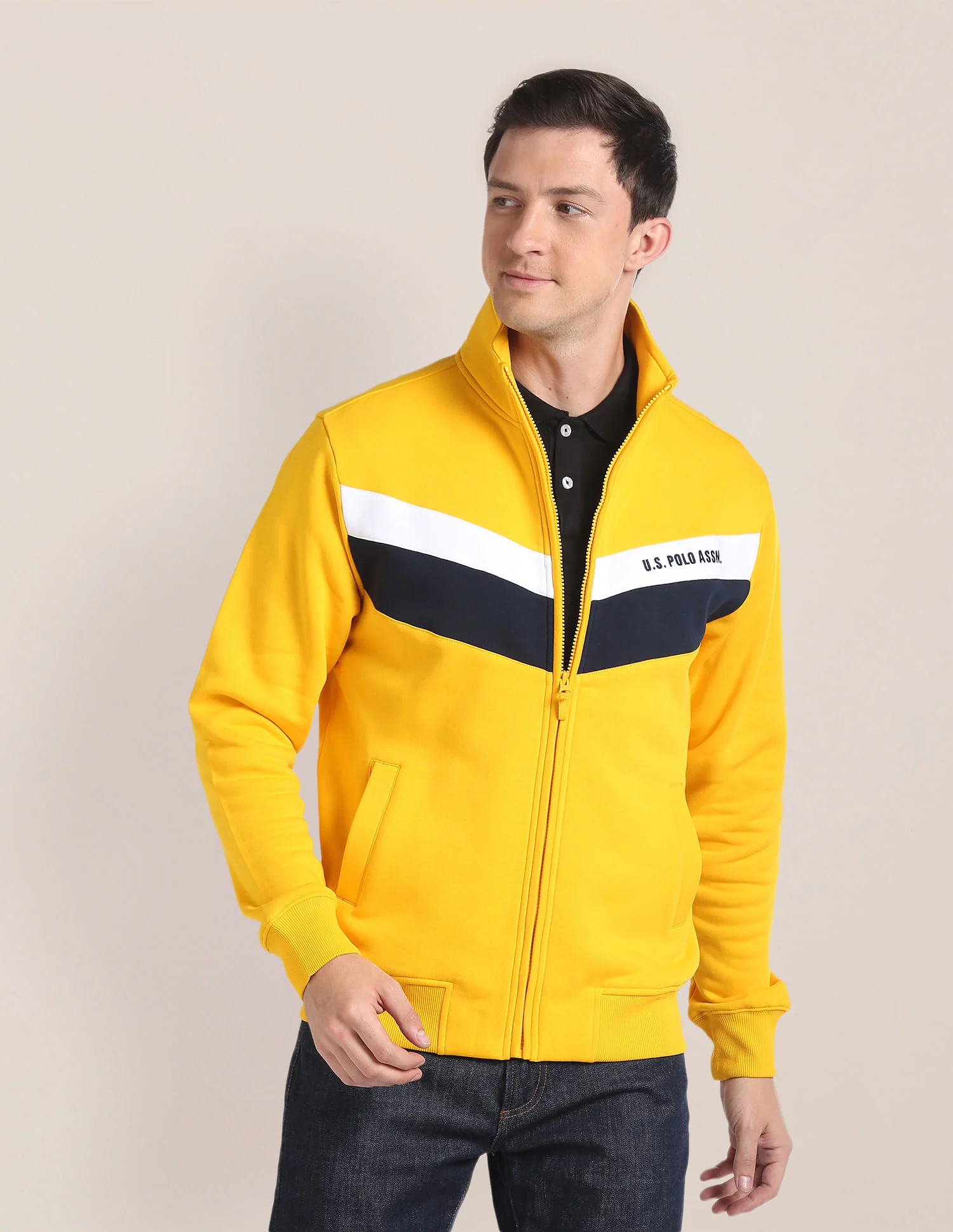 High Neck Brand Striped Sweatshirt