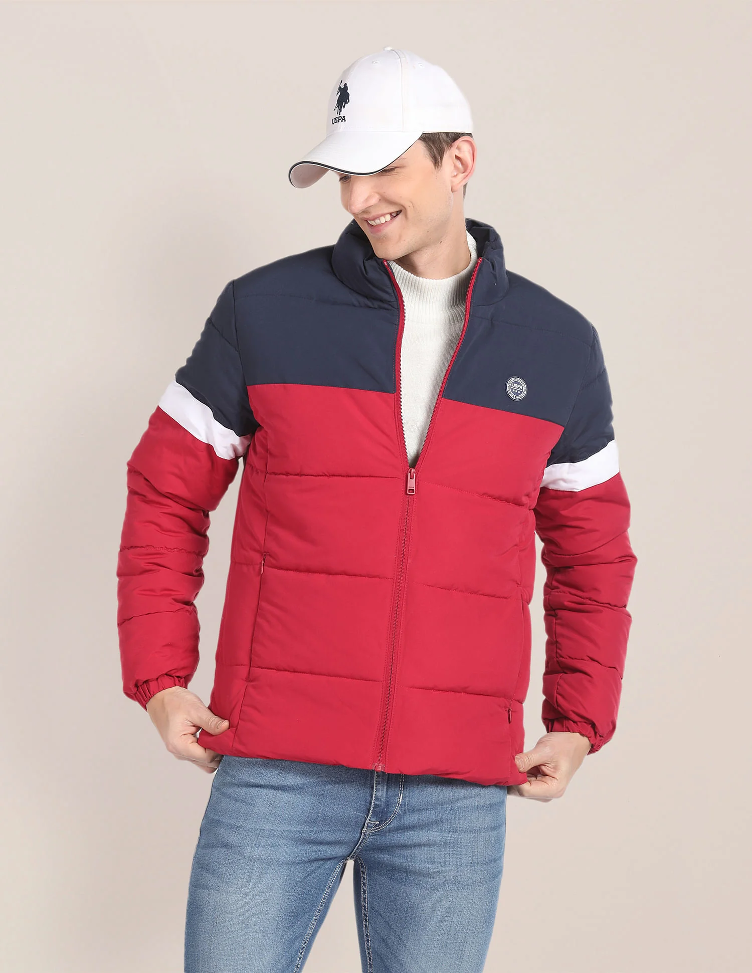 High Neck Colour Block Jacket