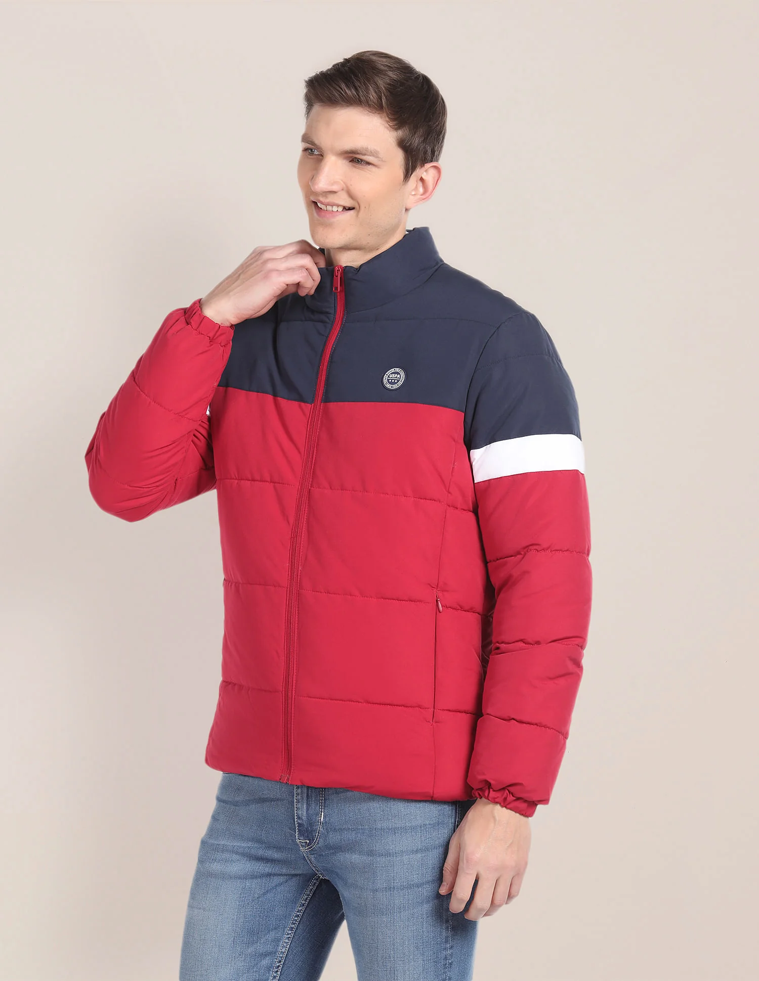 High Neck Colour Block Jacket - Image 4