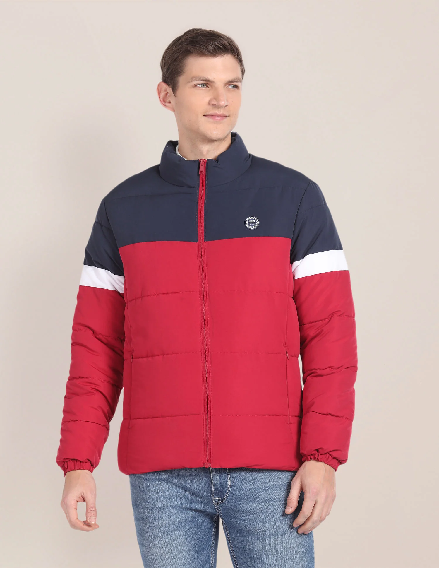 High Neck Colour Block Jacket - Image 6
