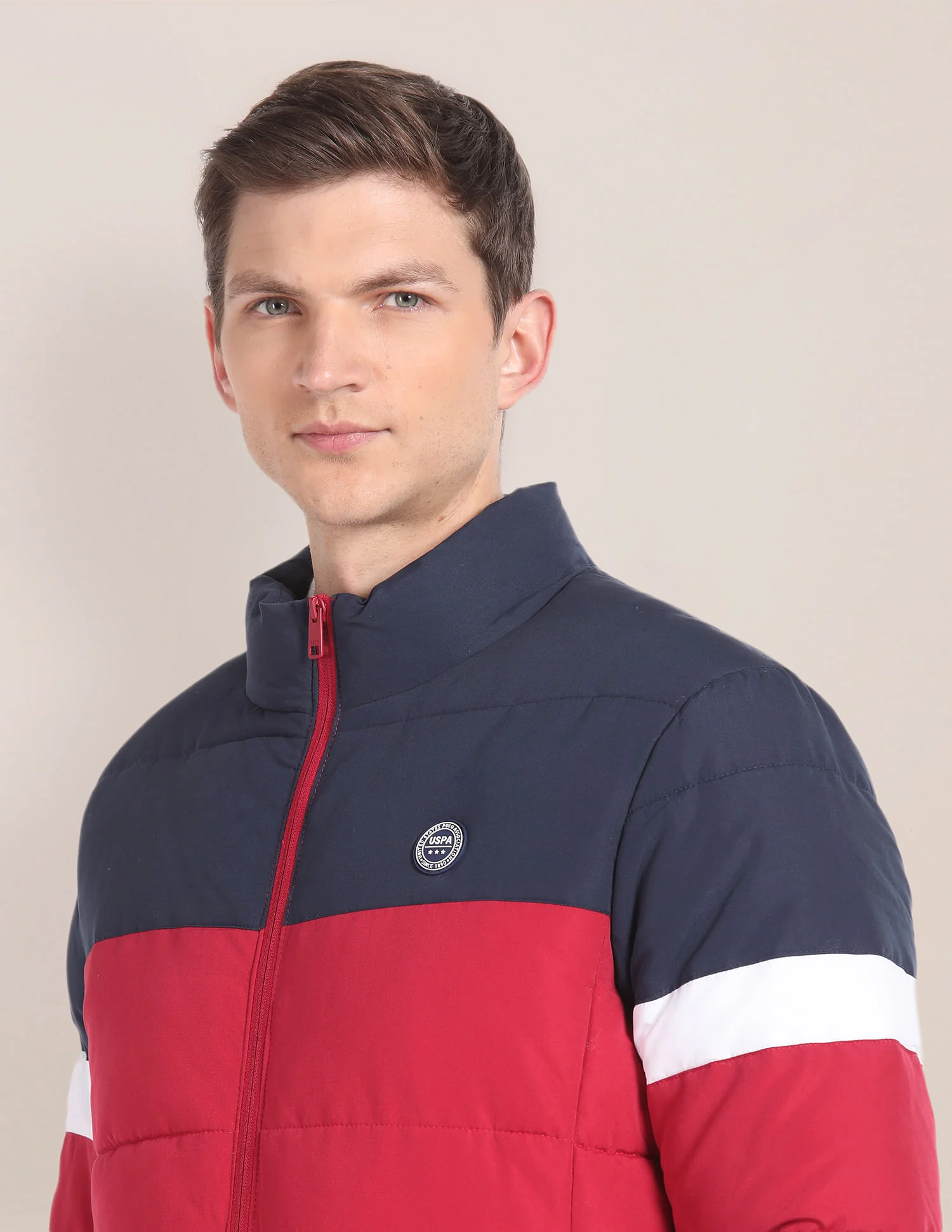 High Neck Colour Block Jacket - Image 7