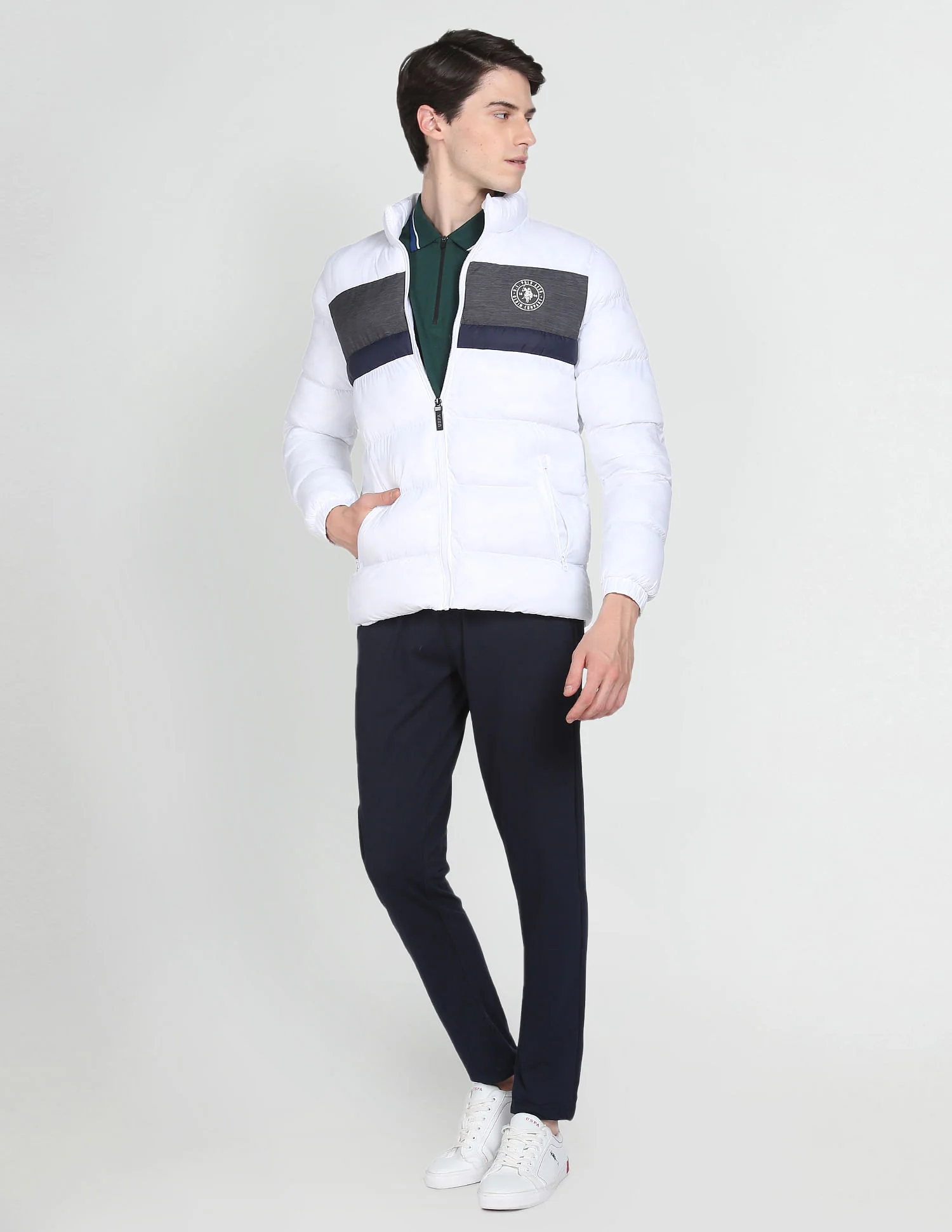 High Neck Colour Block Puffer Jacket - Image 3