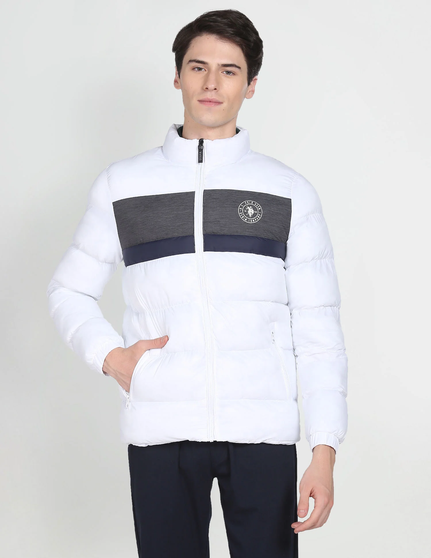 High Neck Colour Block Puffer Jacket - Image 5