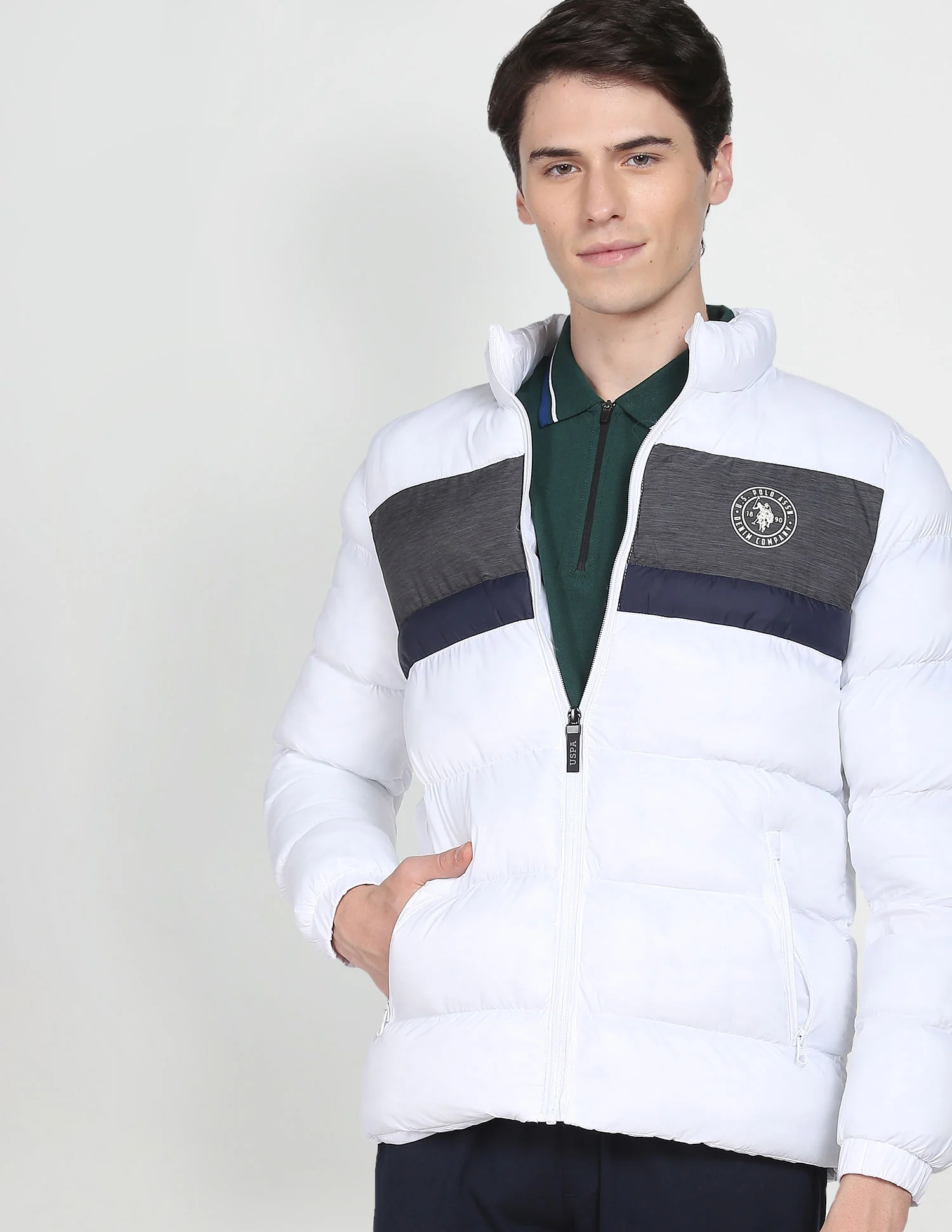 High Neck Colour Block Puffer Jacket - Image 6