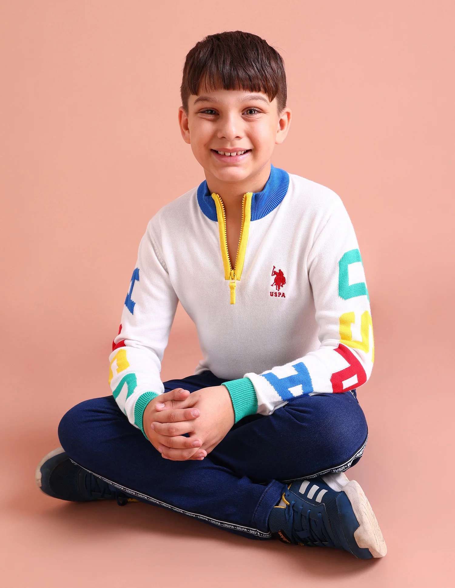 High Neck Logo Colour Block Sweater