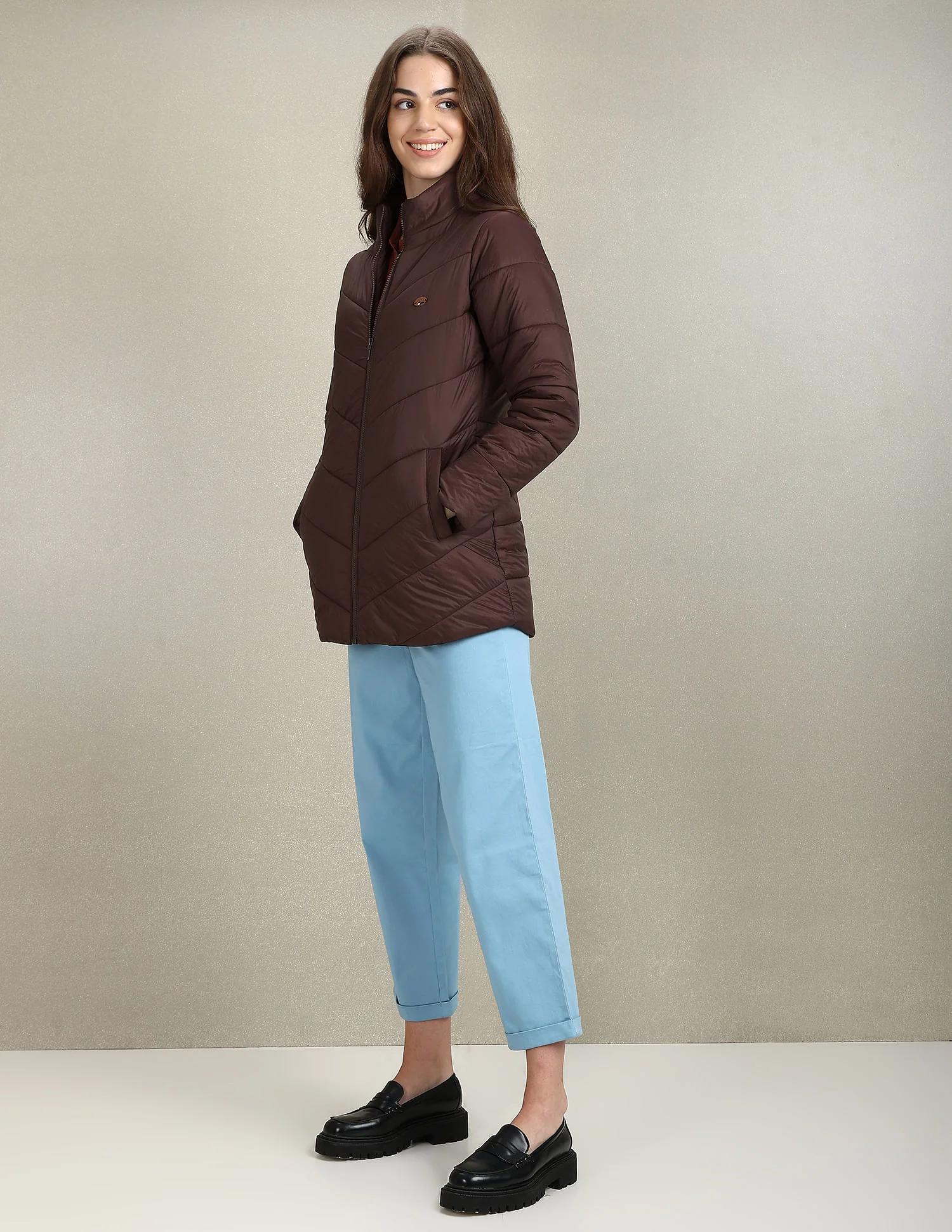 High Neck Longline Puffer Jacket - Image 3