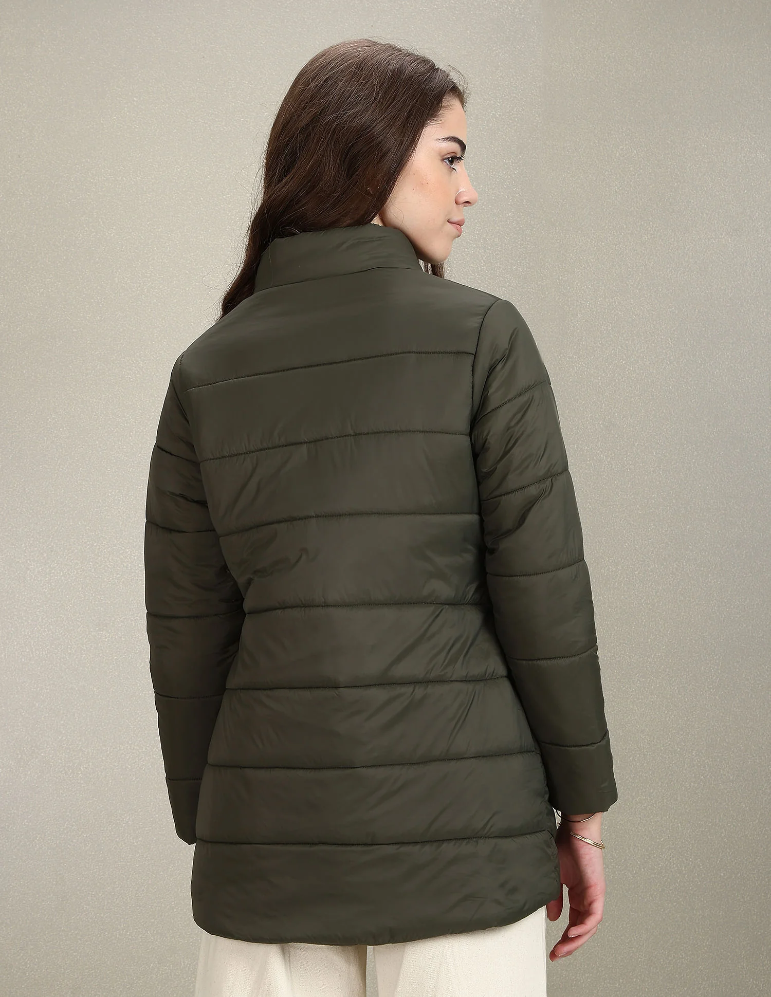 High Neck Longline Puffer Jacket - Image 5