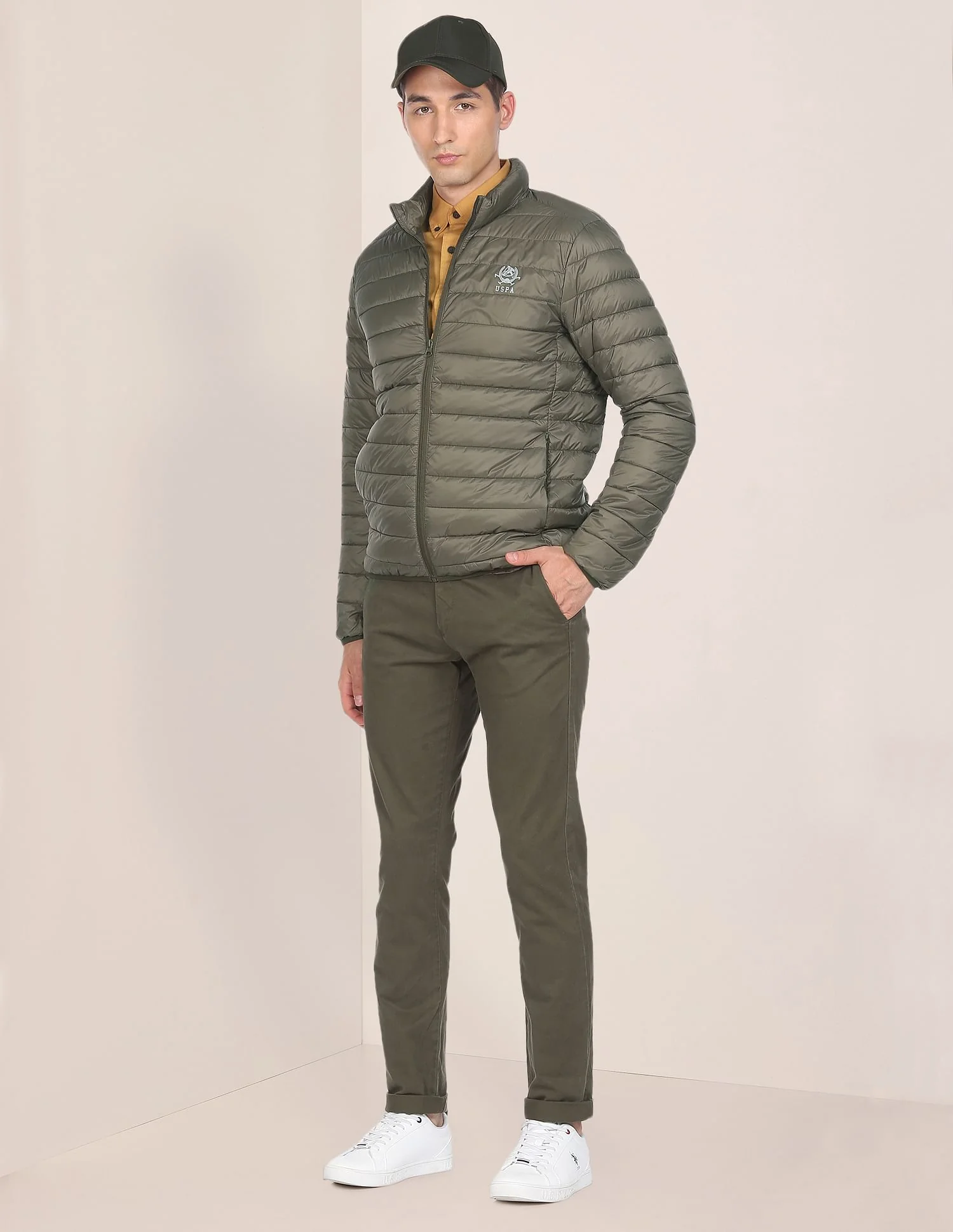 High Neck Nylon Solid Puffer Jacket - Image 3