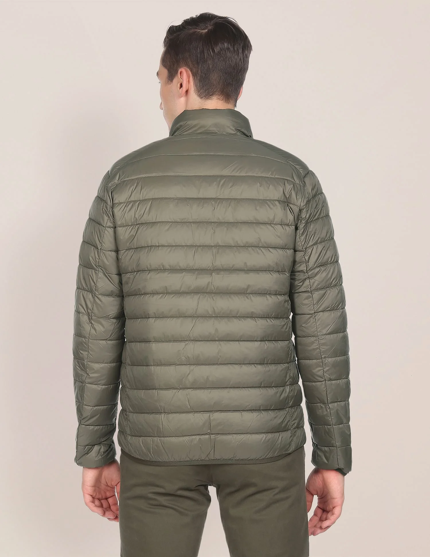High Neck Nylon Solid Puffer Jacket - Image 4