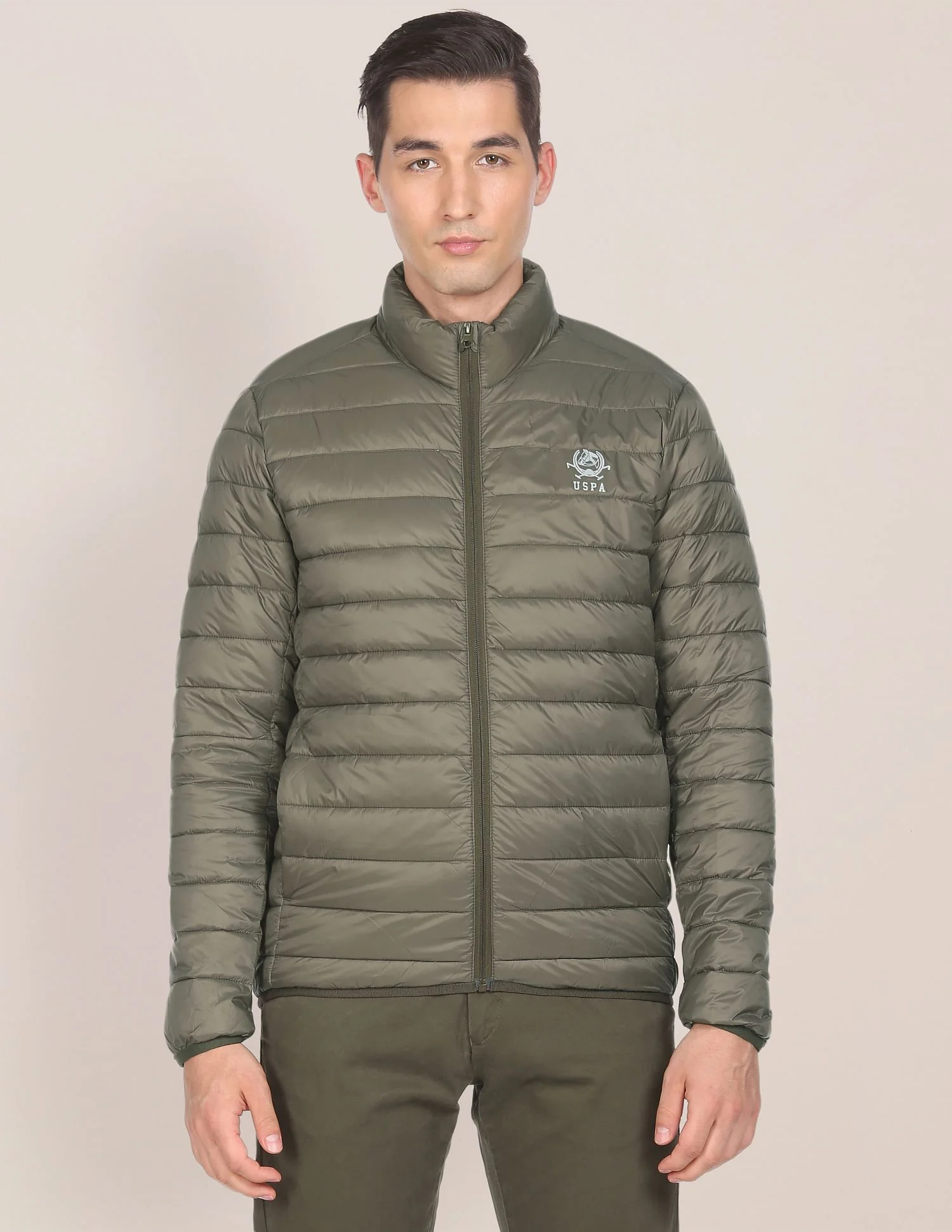 High Neck Nylon Solid Puffer Jacket - Image 5