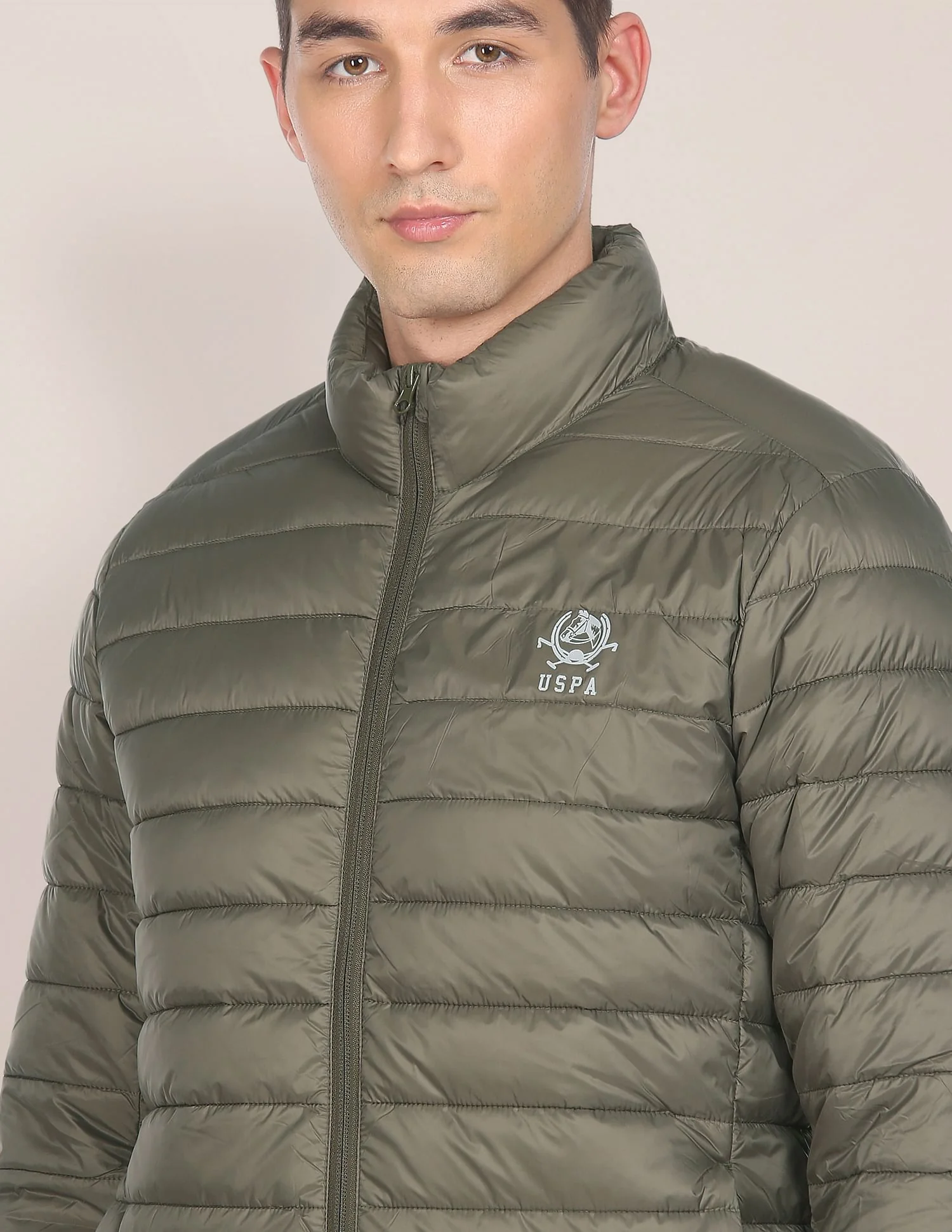 High Neck Nylon Solid Puffer Jacket - Image 6
