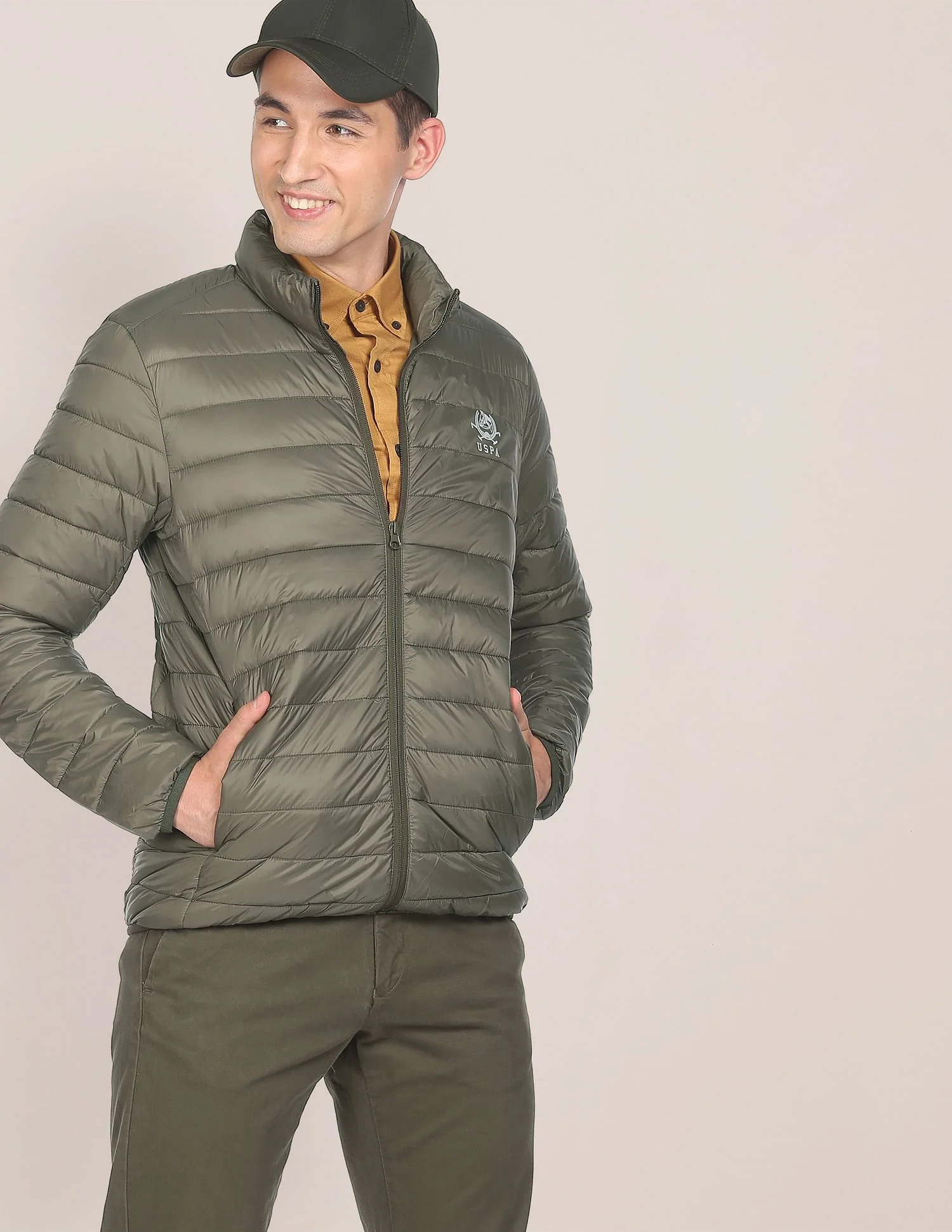 High Neck Nylon Solid Puffer Jacket - Image 7
