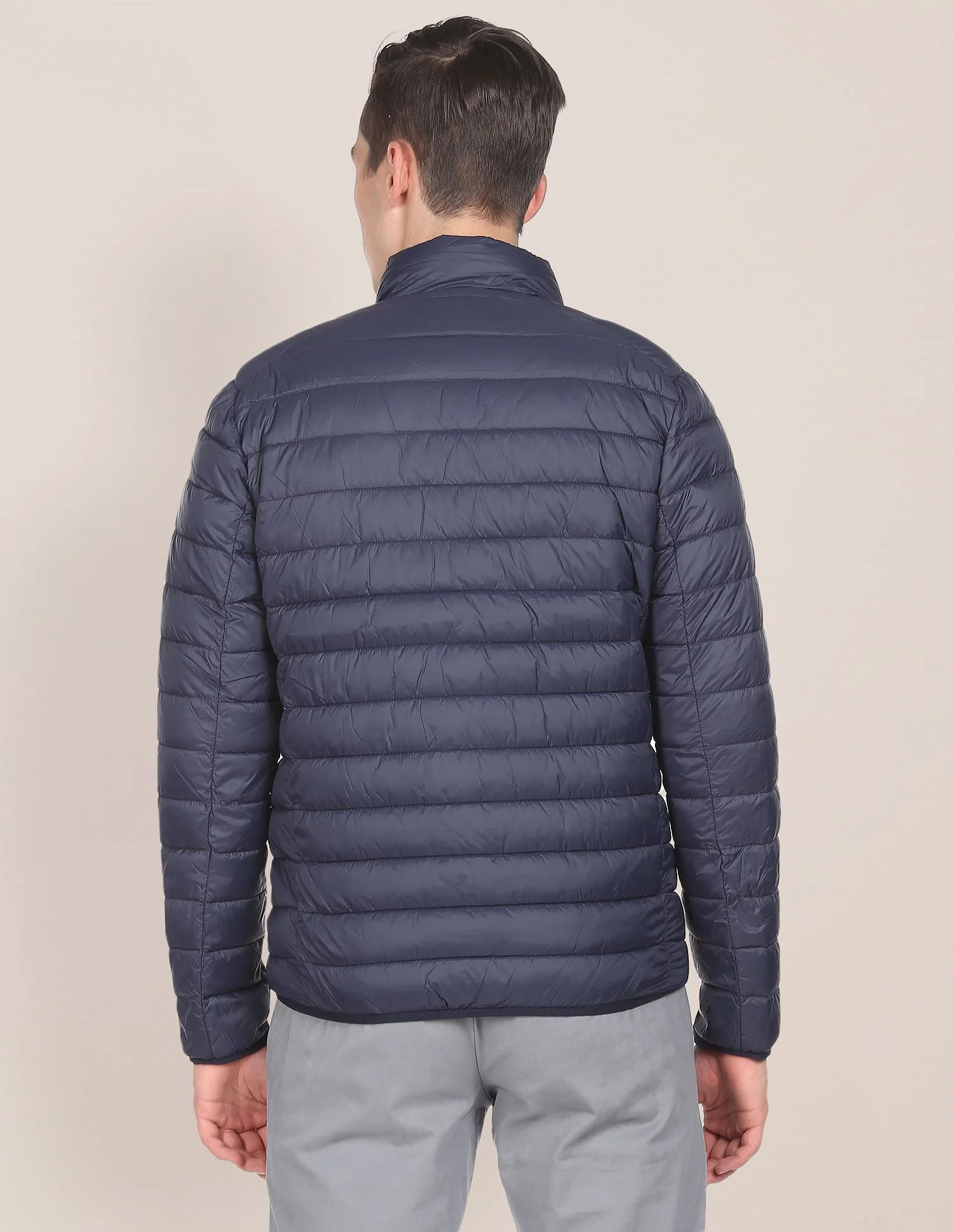 High Neck Nylon Solid Puffer Jacket - Image 4