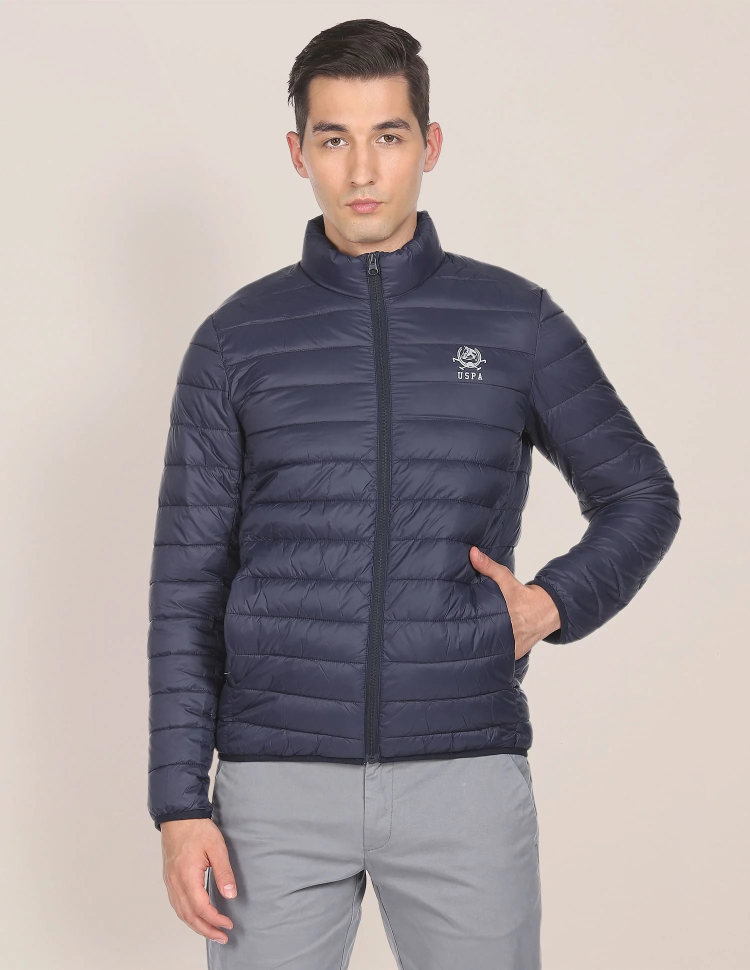High Neck Nylon Solid Puffer Jacket - Image 5