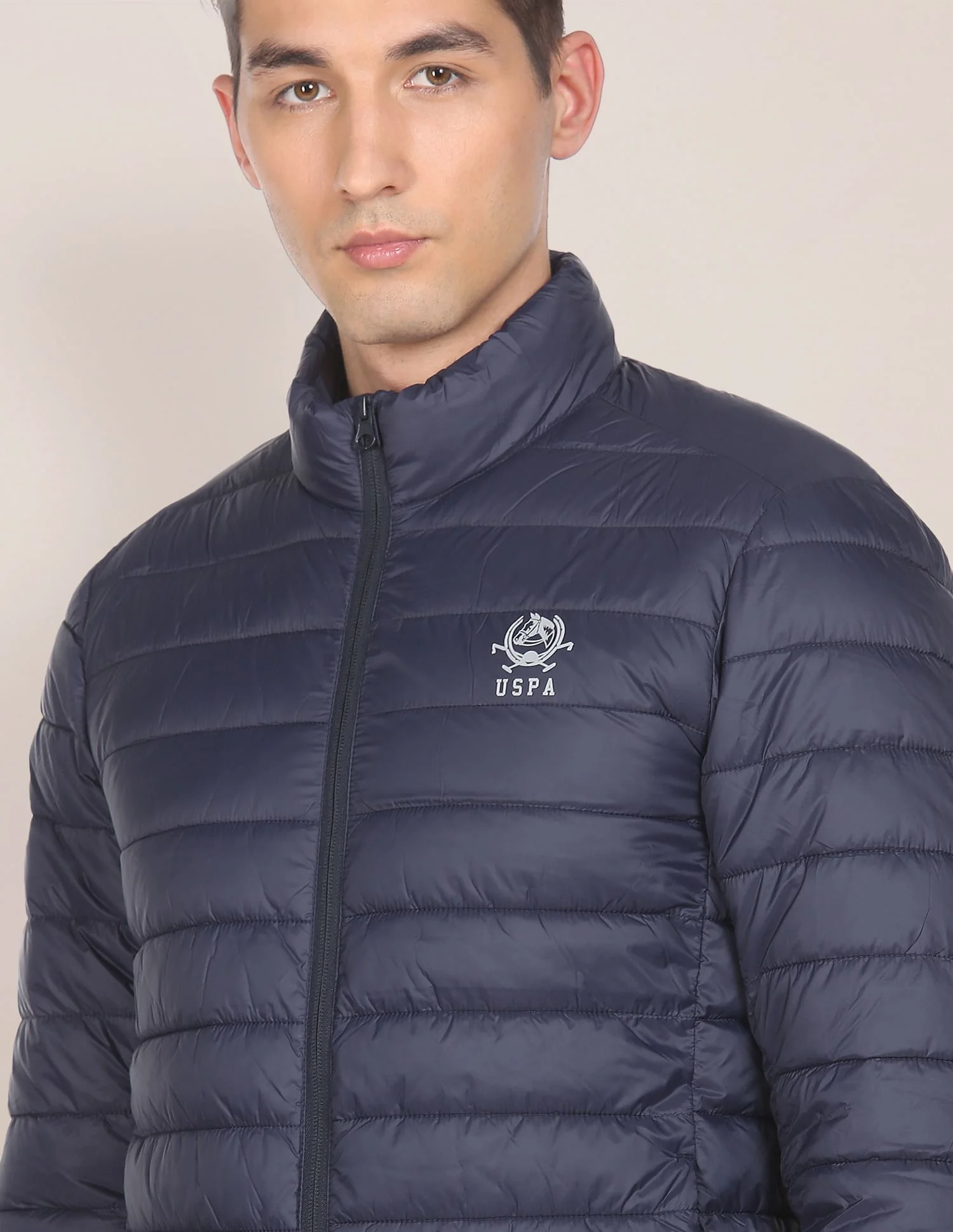 High Neck Nylon Solid Puffer Jacket - Image 6