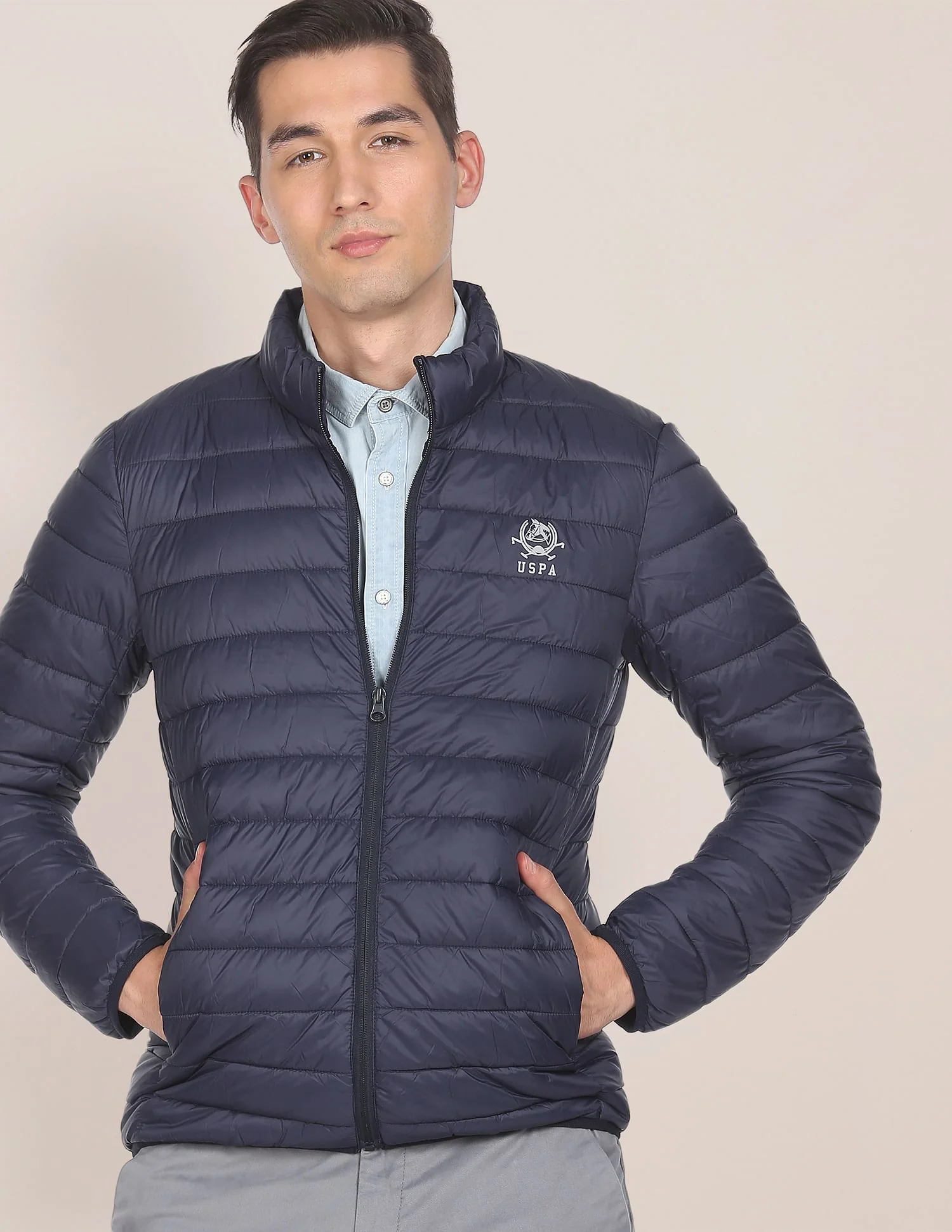 High Neck Nylon Solid Puffer Jacket - Image 7