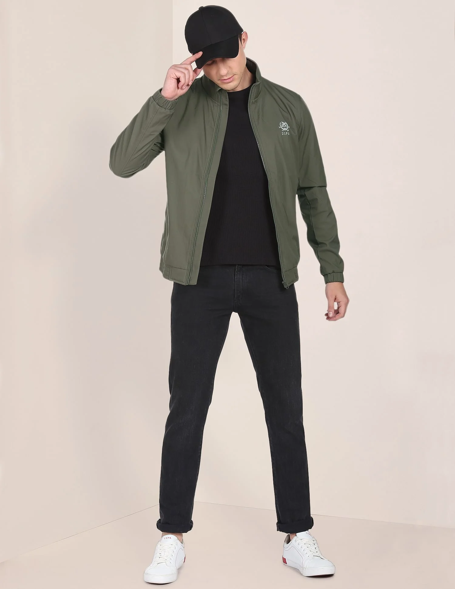 High Neck Solid Polyester Jacket - Image 3