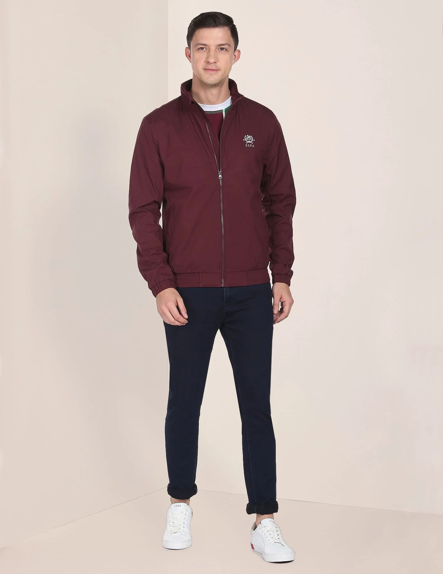 High Neck Solid Polyester Jacket - Image 3