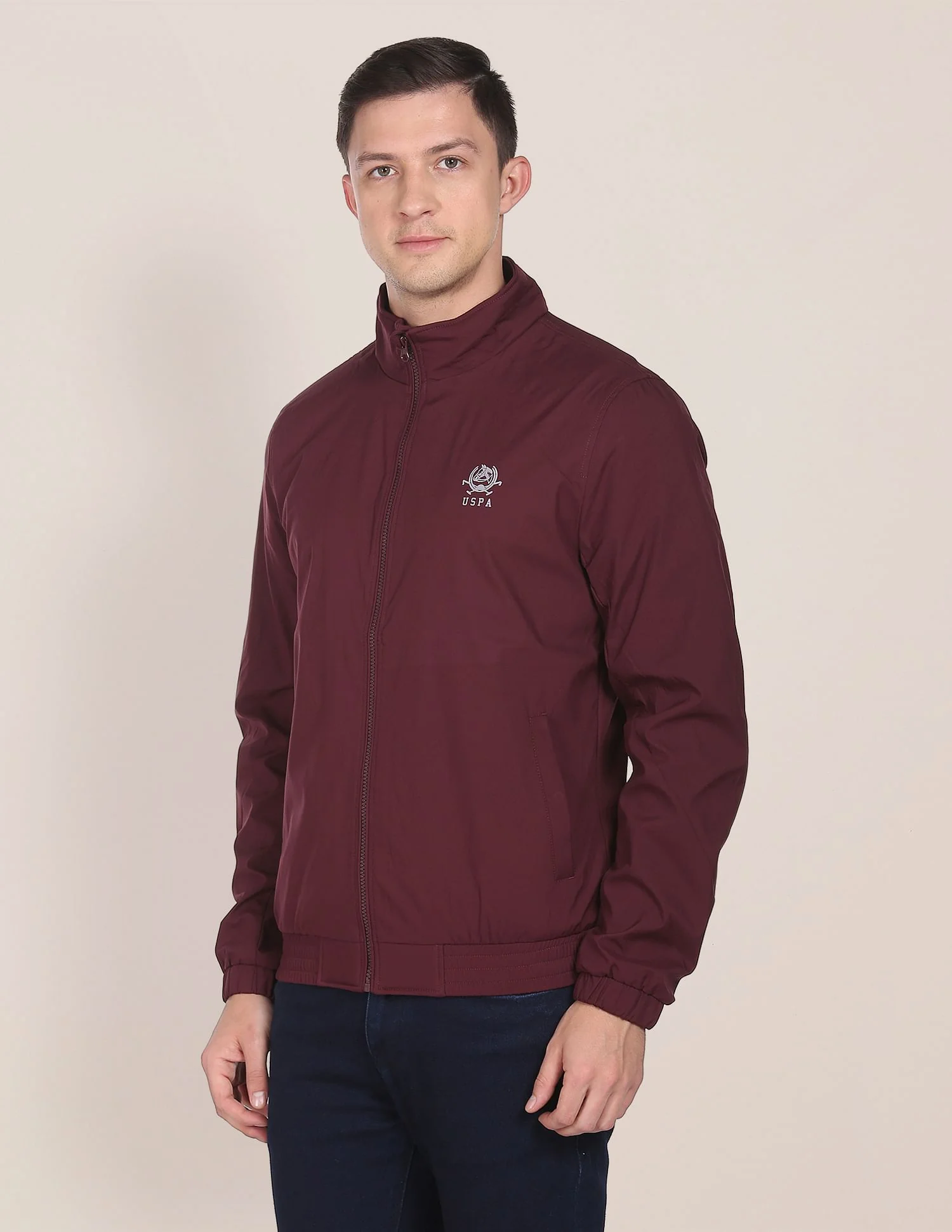 High Neck Solid Polyester Jacket - Image 4