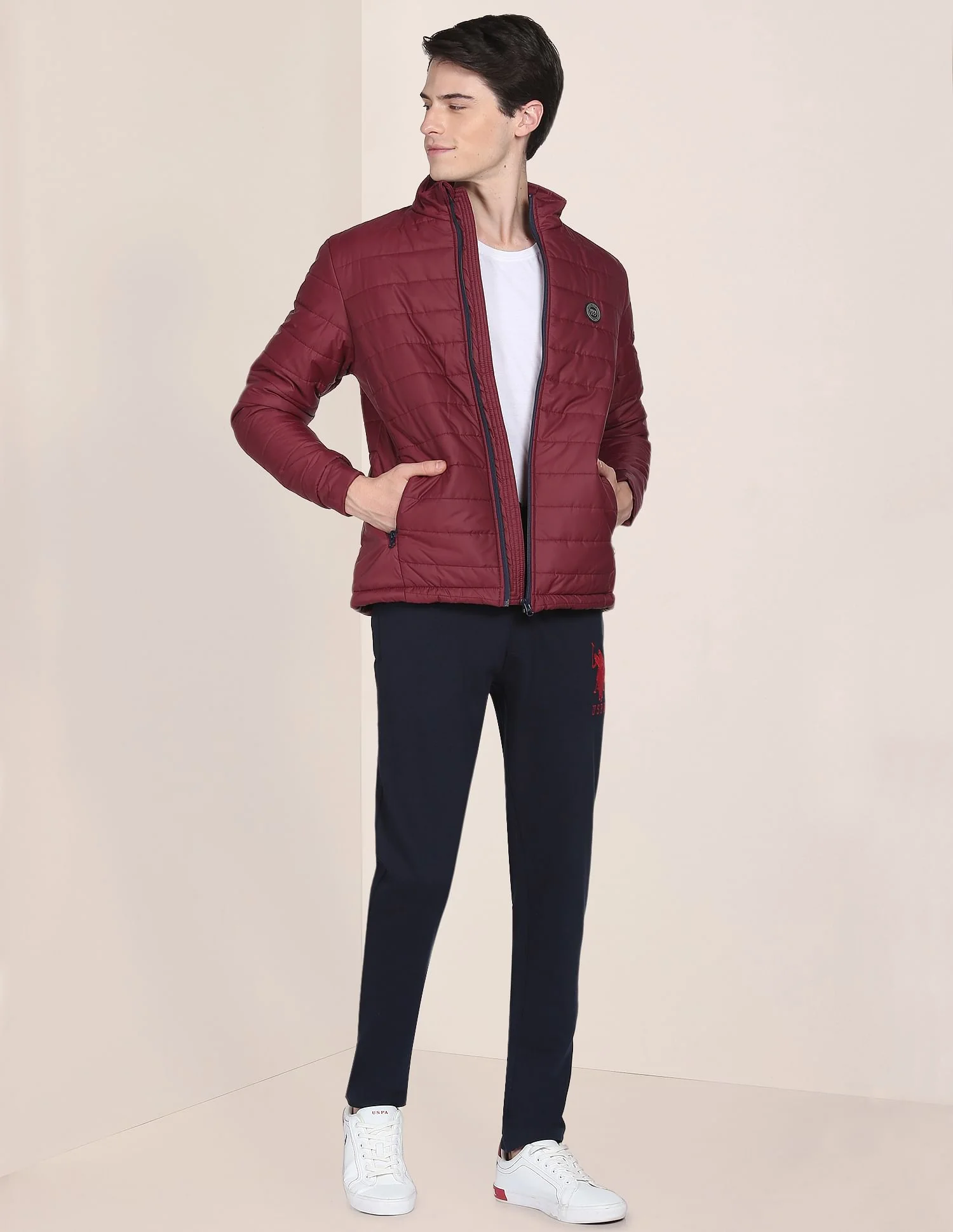 High Neck Solid Polyester Padded Jacket - Image 3
