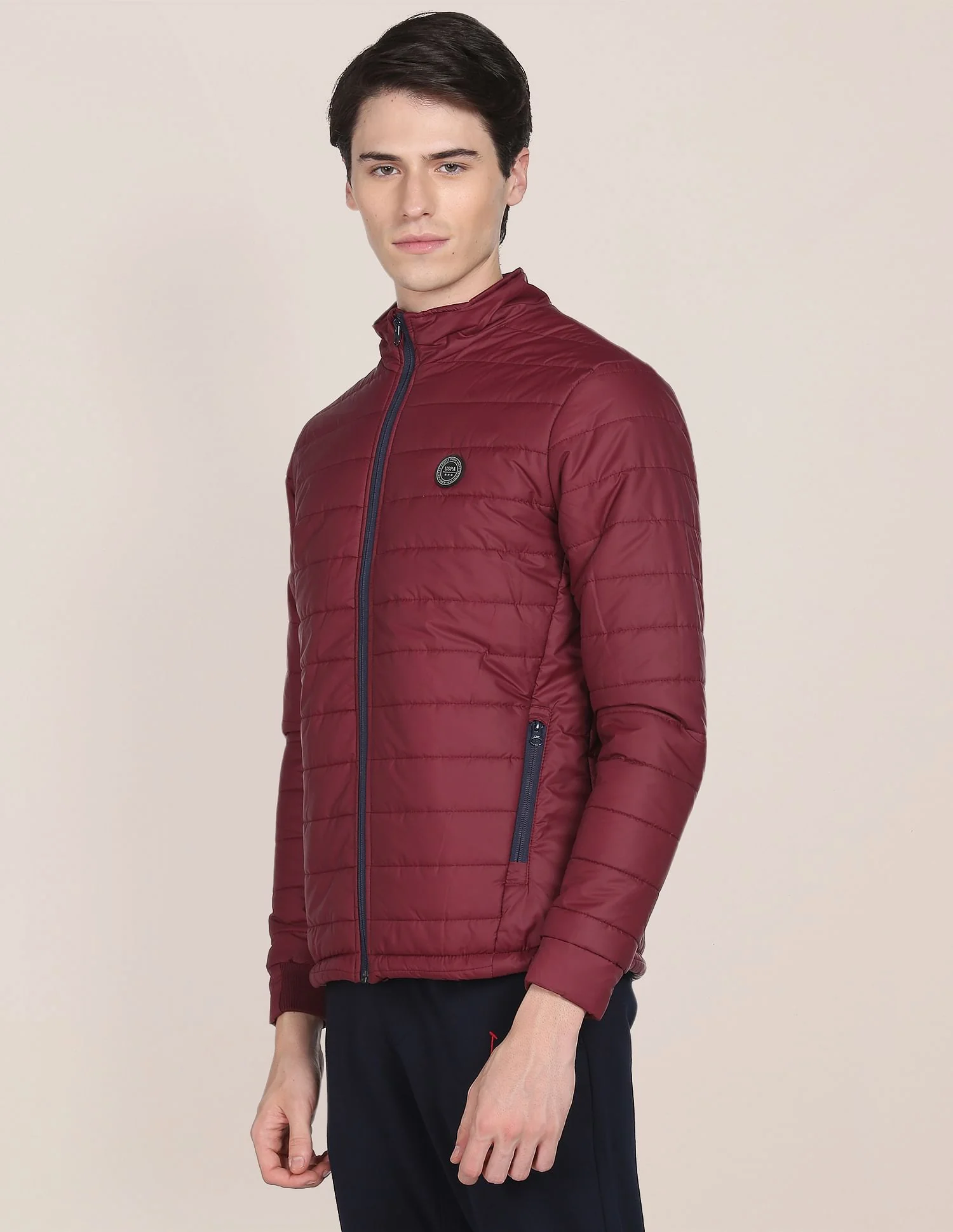 High Neck Solid Polyester Padded Jacket - Image 4