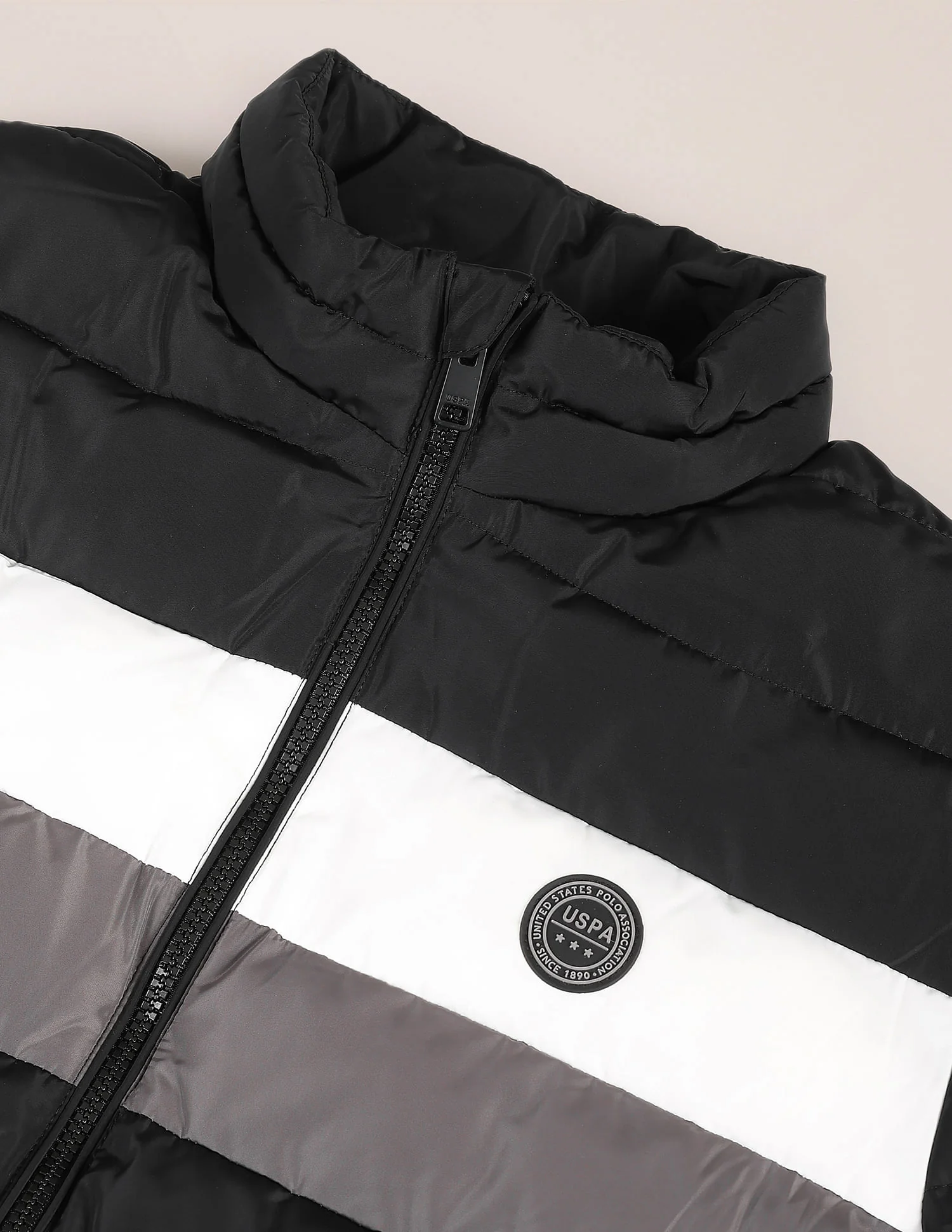 High Neck Striped Puffer Jacket - Image 2