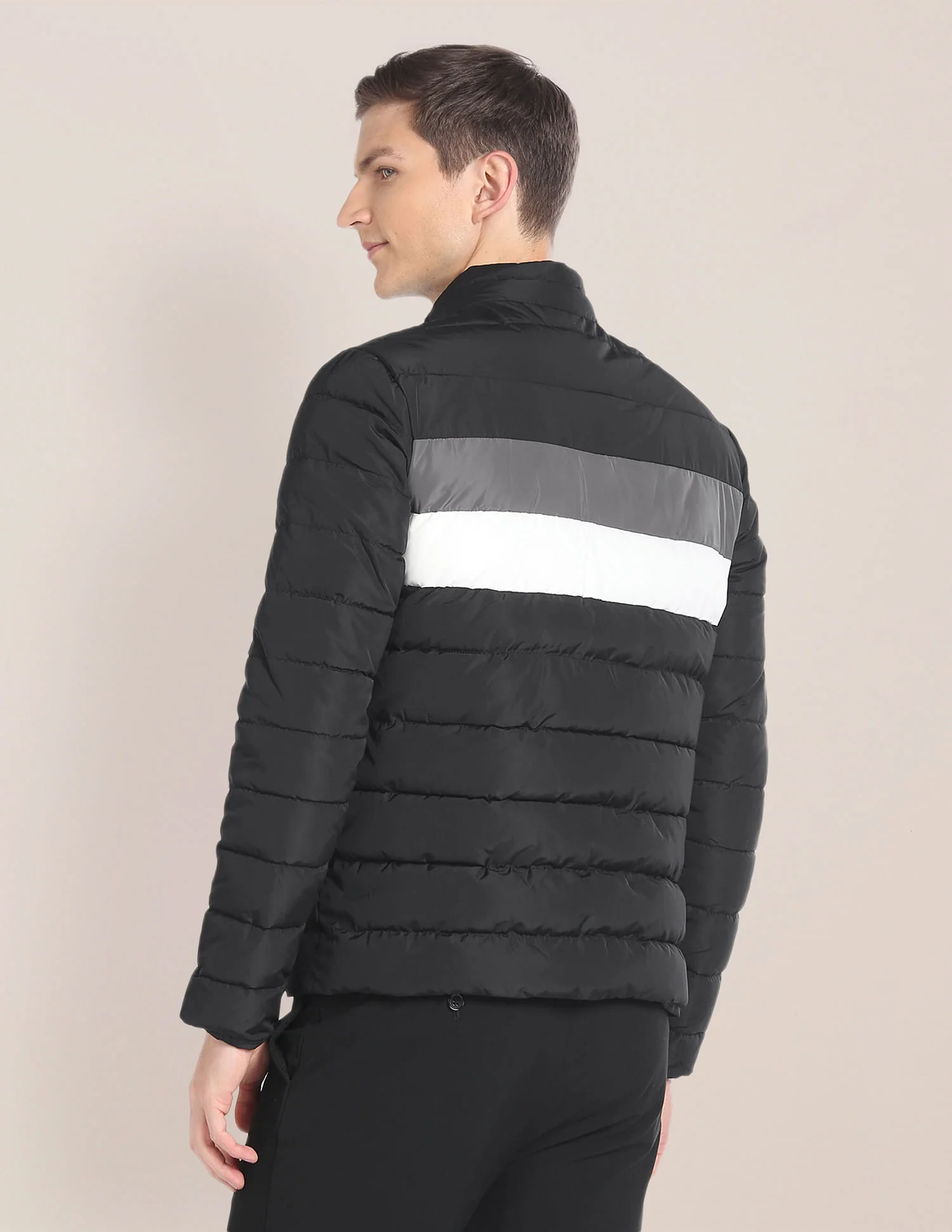 High Neck Striped Puffer Jacket - Image 5